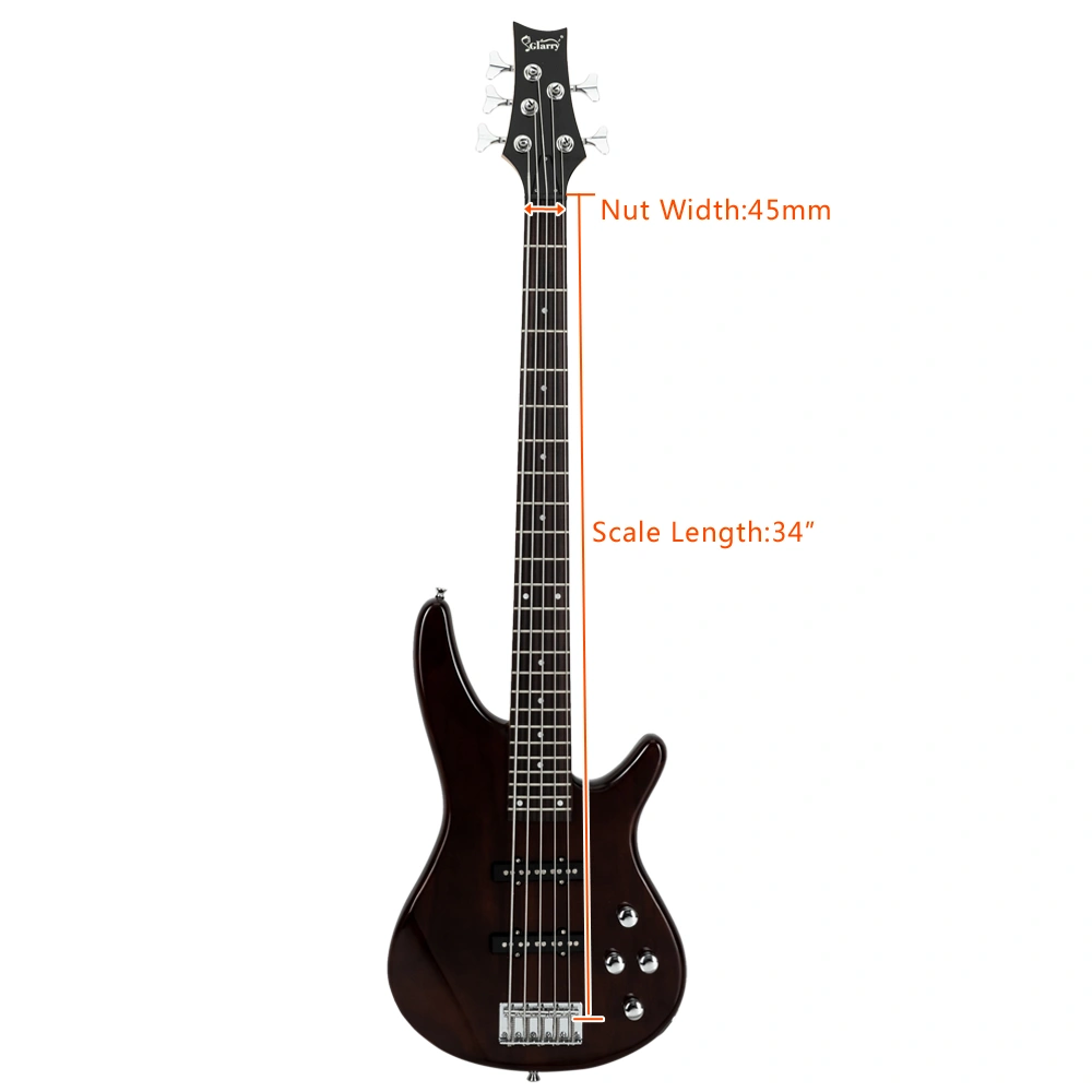 GIB Electric 5 String Bass Guitar Full Size Bag Strap Pick Connector Wrench Tool Earth Brown view 23
