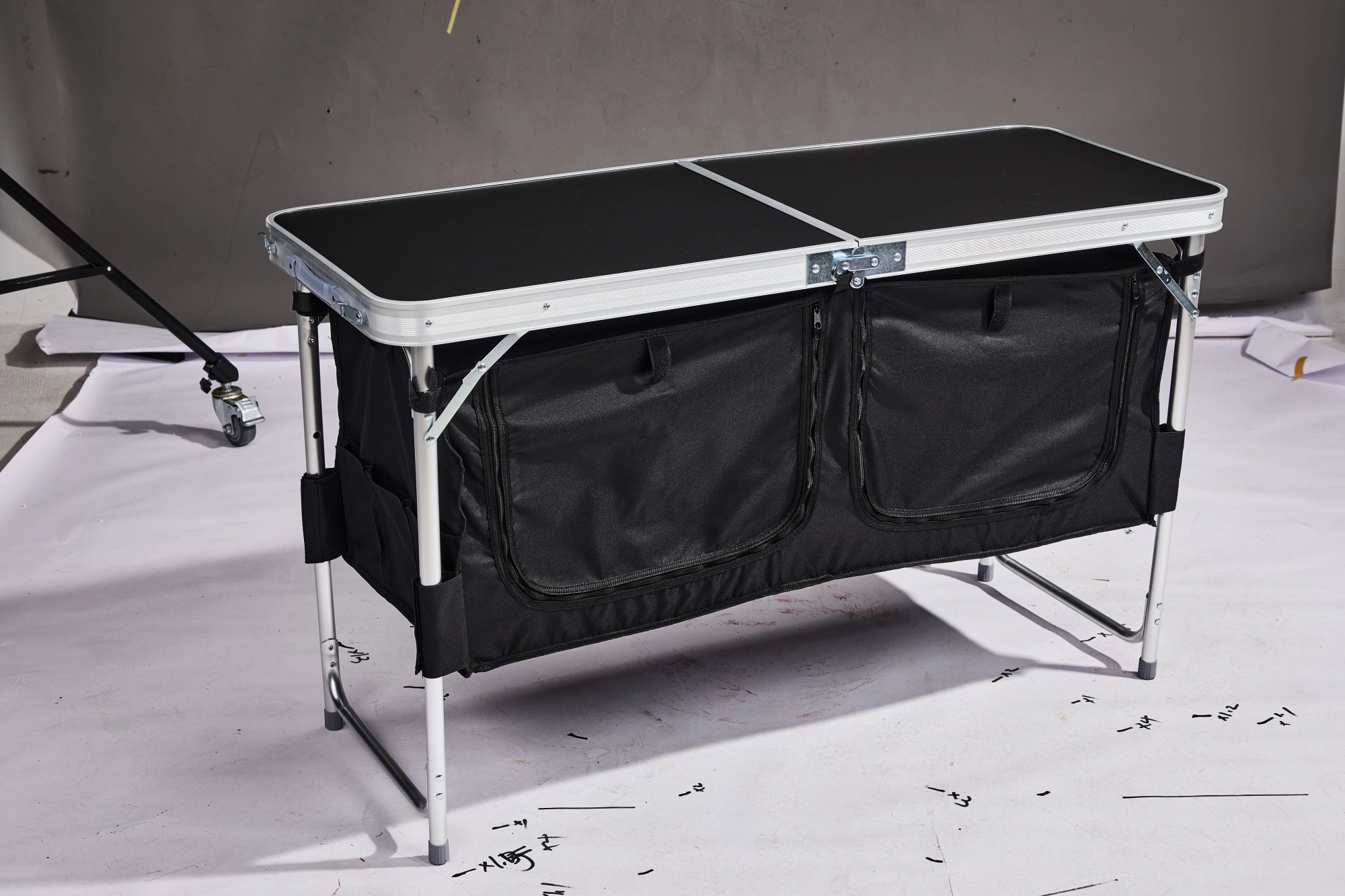 Outdoor Folding Camping Table with Storage Compartment, 4ft Portable Pinic Table with 3 Adjustable Height, Carry Handle for Outdoor Indoor Hiking Camp BBQ Beach, Black view 13