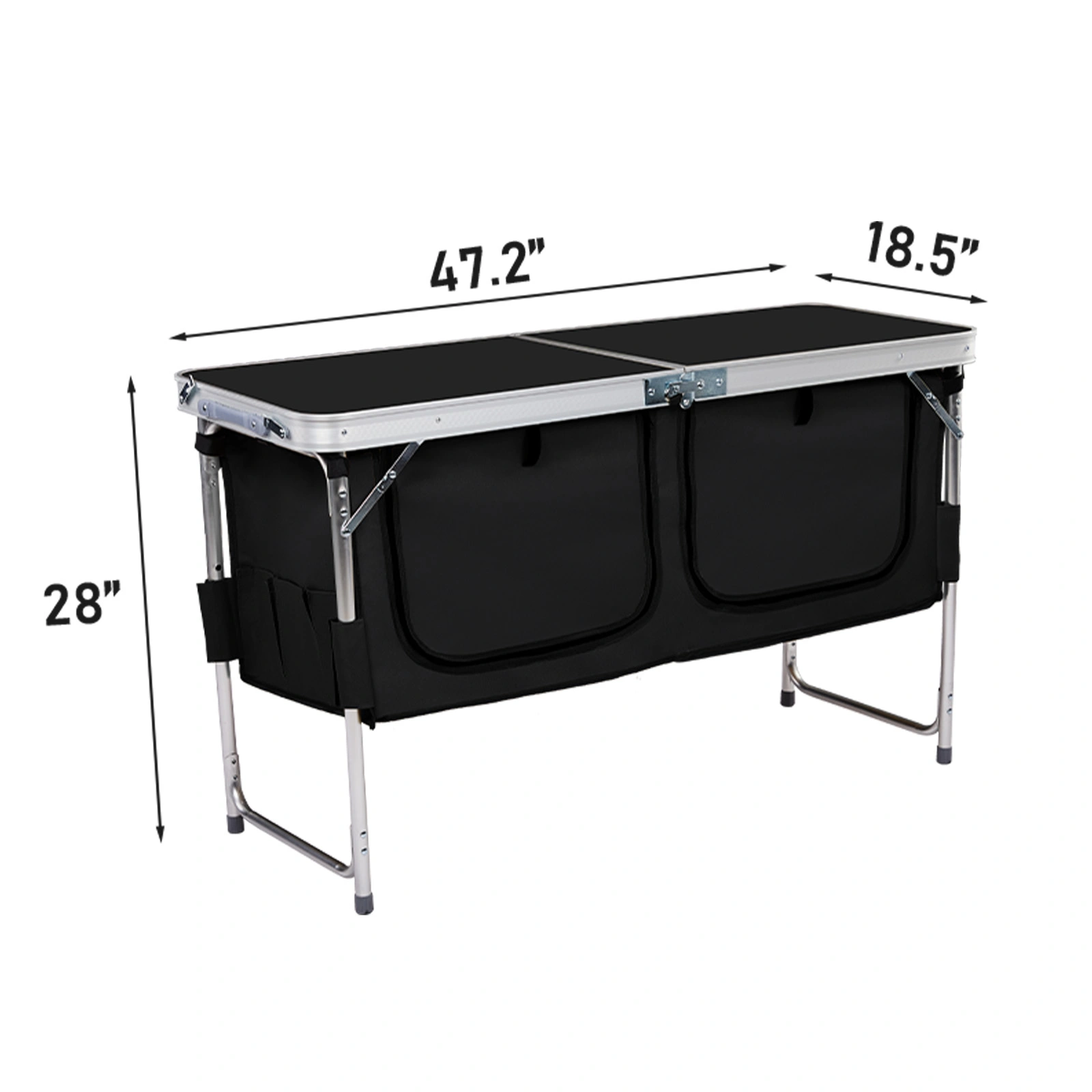 Outdoor Folding Camping Table with Storage Compartment, 4ft Portable Pinic Table with 3 Adjustable Height, Carry Handle for Outdoor Indoor Hiking Camp BBQ Beach, Black view 7