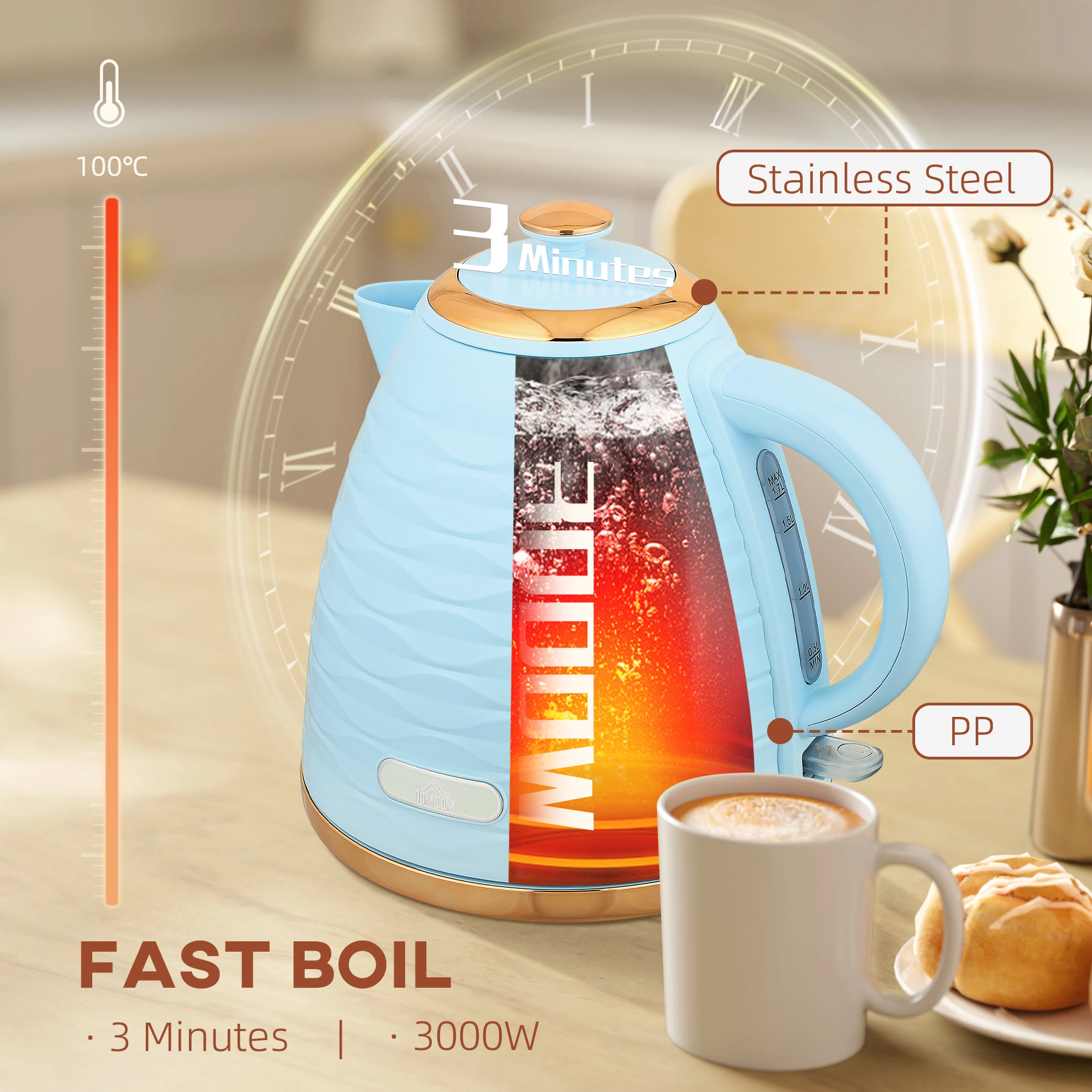 7L Electric Kettle, Fast Boil, Auto Shut-Off, Boil-Dry Protection, Cordless, BPA-Free, Stainless Steel view 4