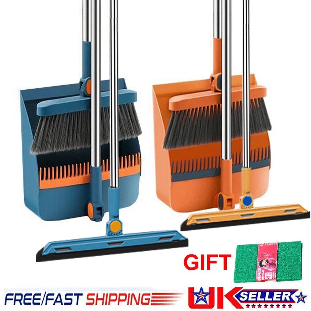 Long Handle Dustpan and Brush Set with Strong Metal Frame, Broom and Sweeper Combo