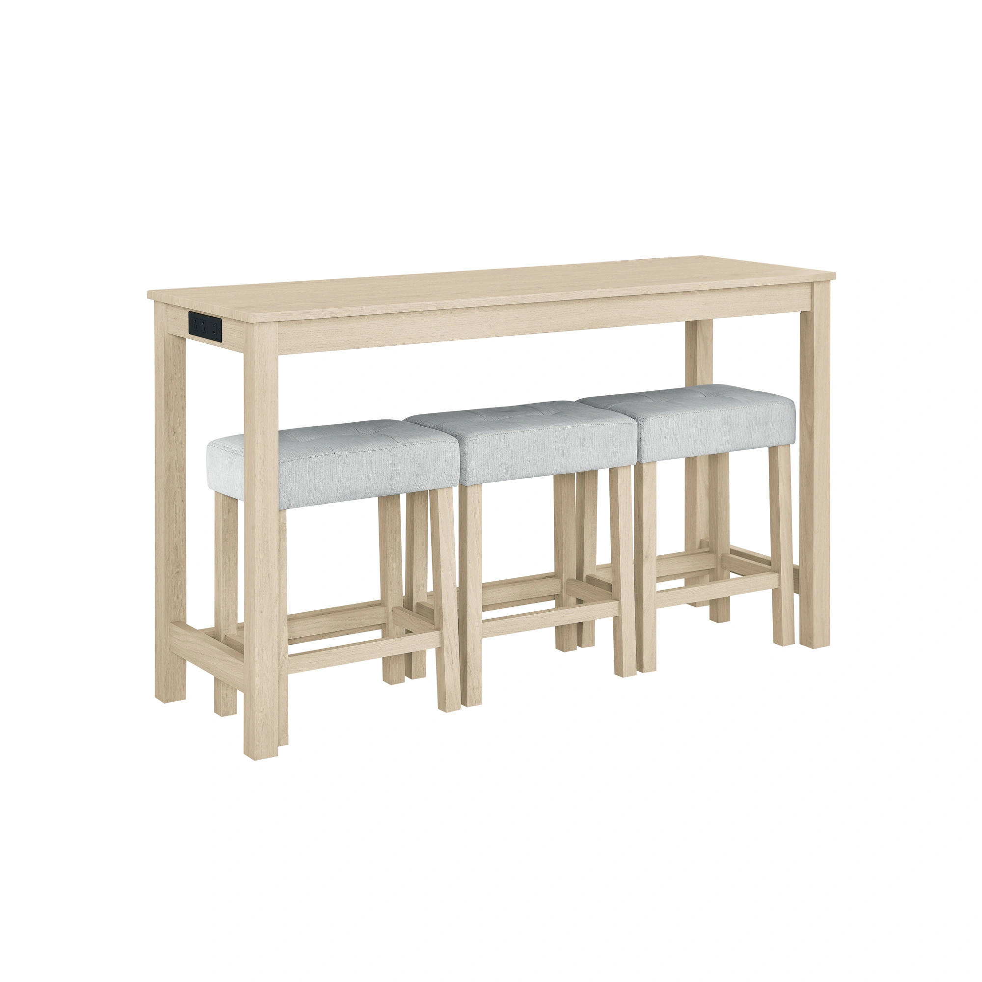 59 Inch Bar Table Set with Power Outlet & USB, 3 Upholstered Stools, High Top Dining Table for Living Room Kitchen with Storage Rack, 4 Piece Counter Height Table Set view 11