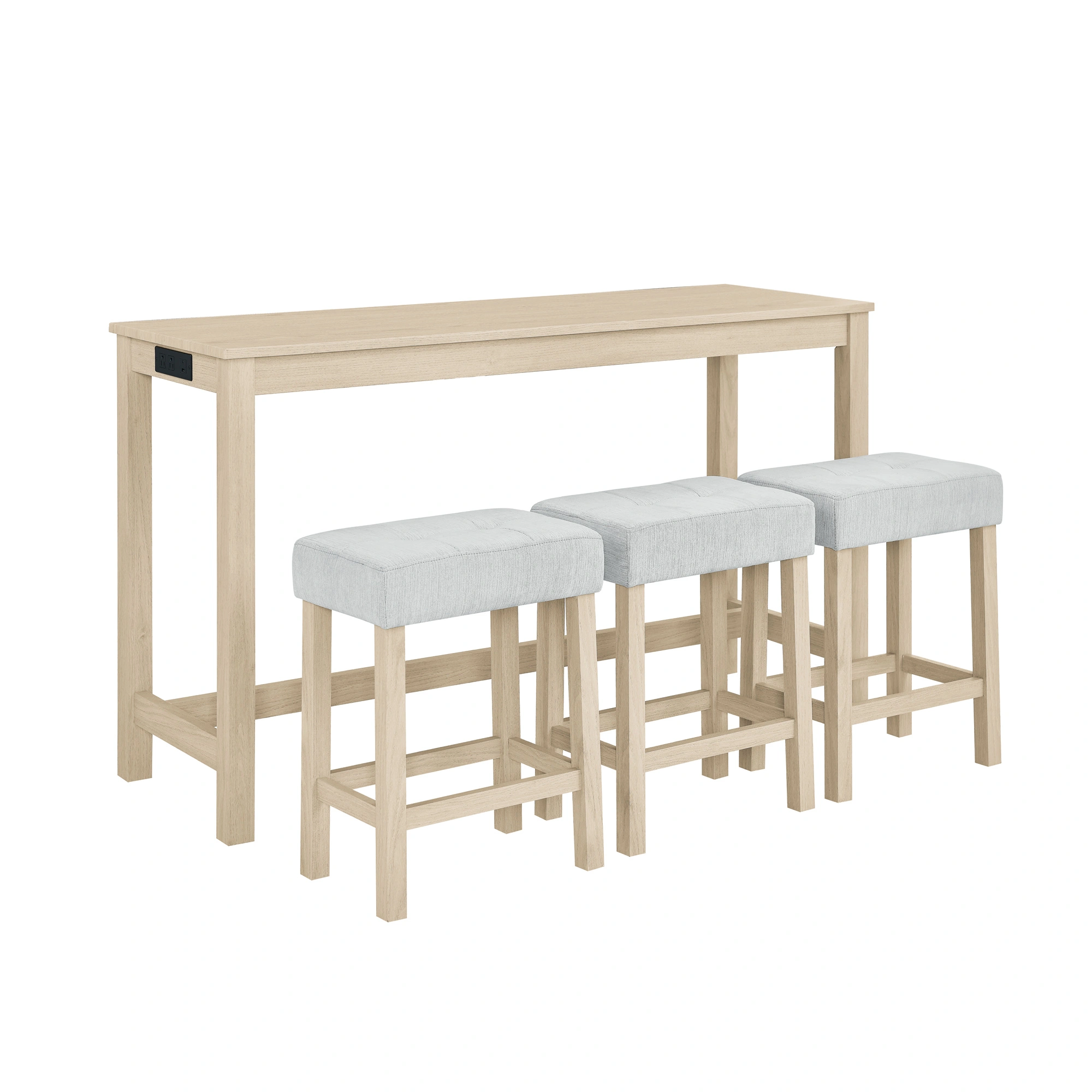 59 Inch Bar Table Set with Power Outlet & USB, 3 Upholstered Stools, High Top Dining Table for Living Room Kitchen with Storage Rack, 4 Piece Counter Height Table Set view 17