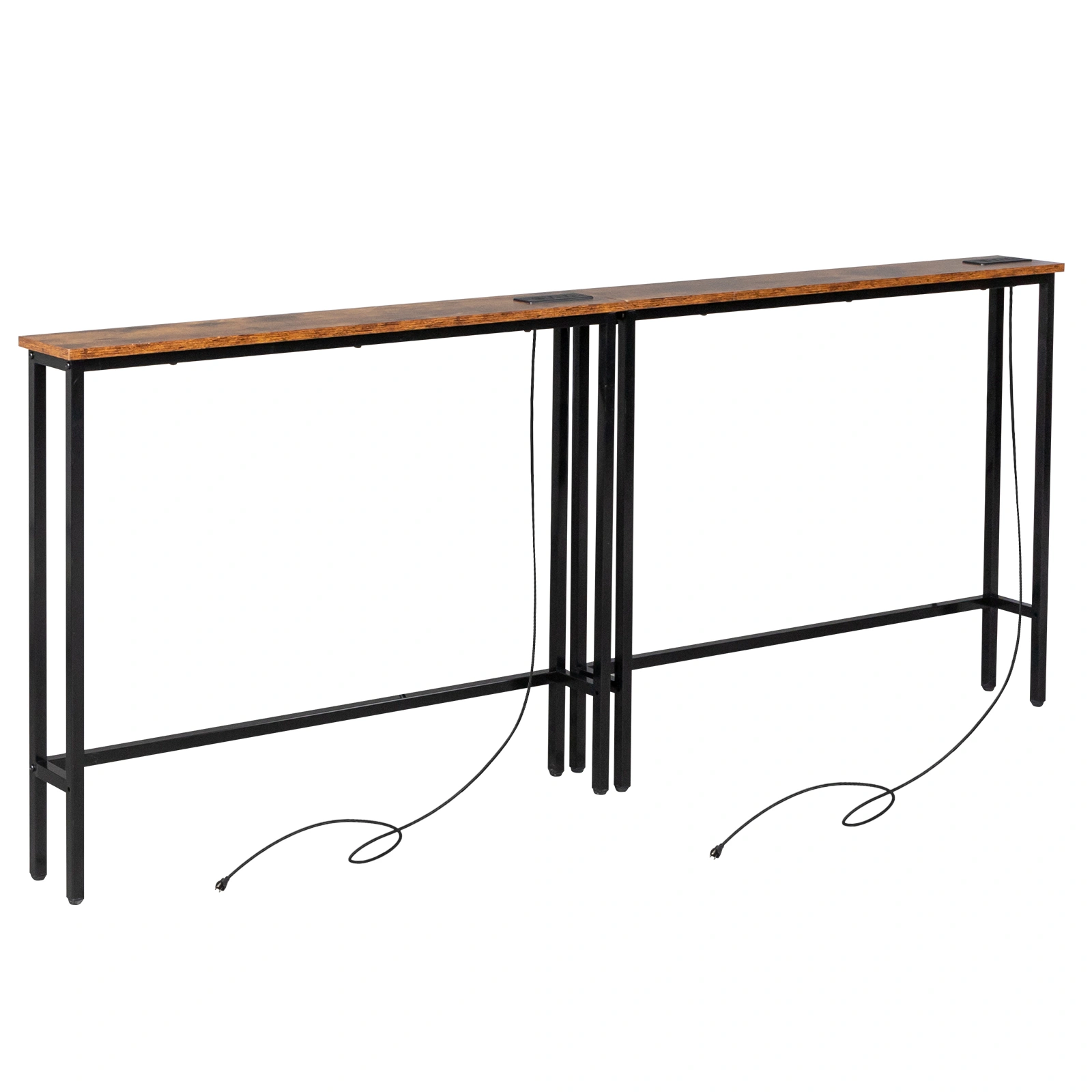 2 Pack 39.4" Narrow Console Sofa Table with Power Outlet USB Port Metal Frame Charge Station Rustic Brown view 15