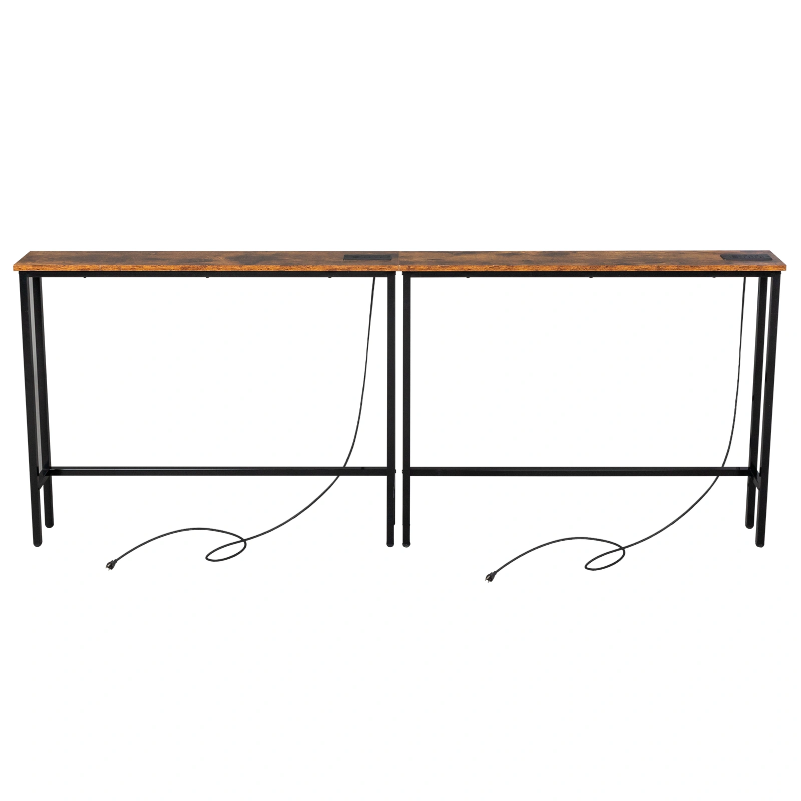 2 Pack 39.4" Narrow Console Sofa Table with Power Outlet USB Port Metal Frame Charge Station Rustic Brown view 3