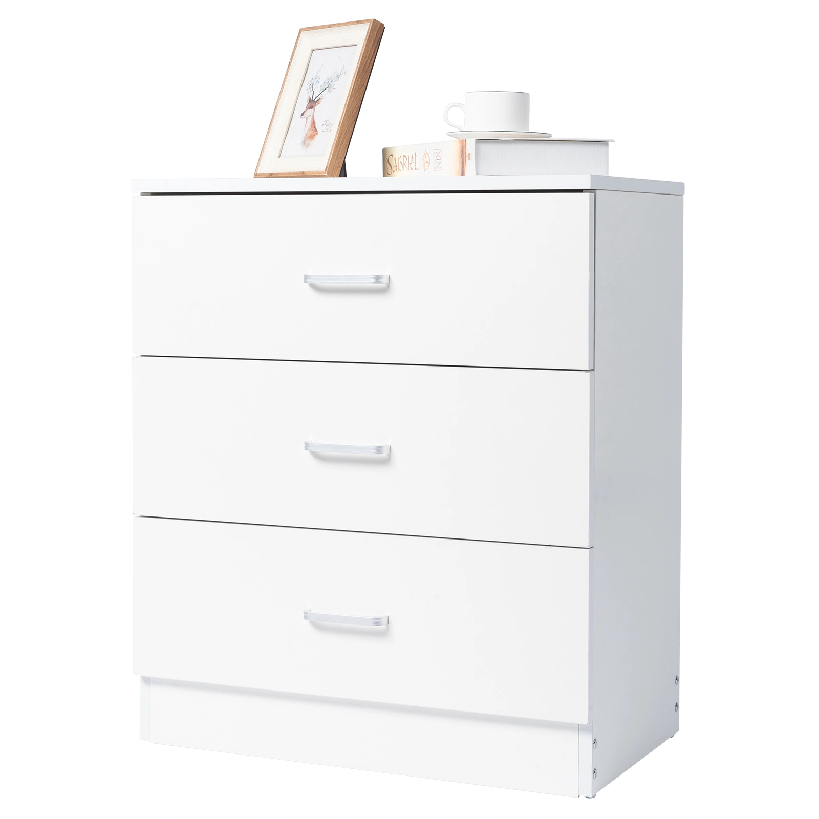 3-Drawer Tall Cabinet Particleboard Bedside Table with Textured Melamine Finish White view 10