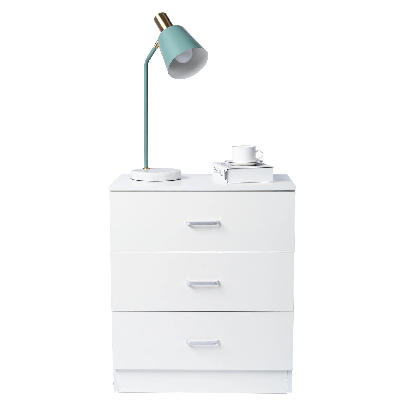 3-Drawer Tall Cabinet Particleboard Bedside Table with Textured Melamine Finish White view 11