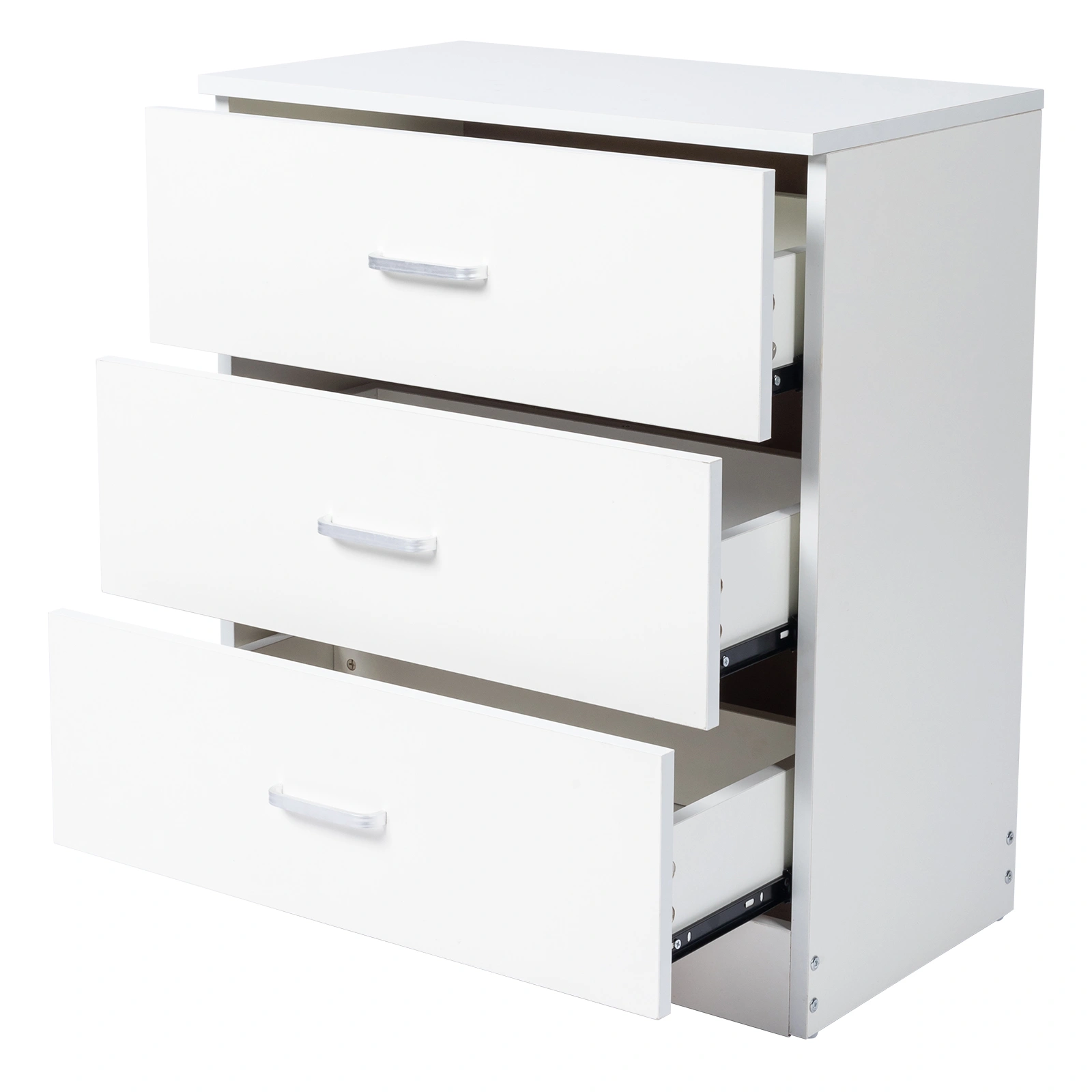 3-Drawer Tall Cabinet Particleboard Bedside Table with Textured Melamine Finish White view 12