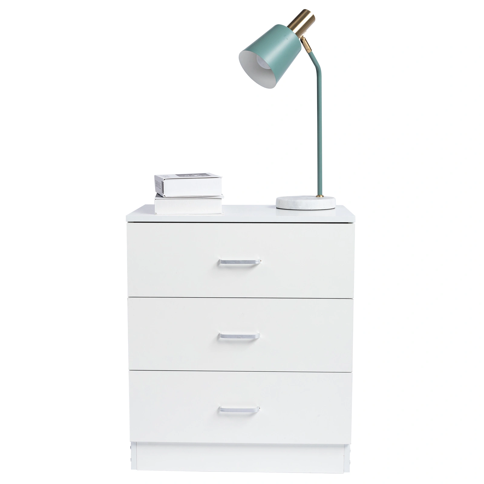 3-Drawer Tall Cabinet Particleboard Bedside Table with Textured Melamine Finish White view 7