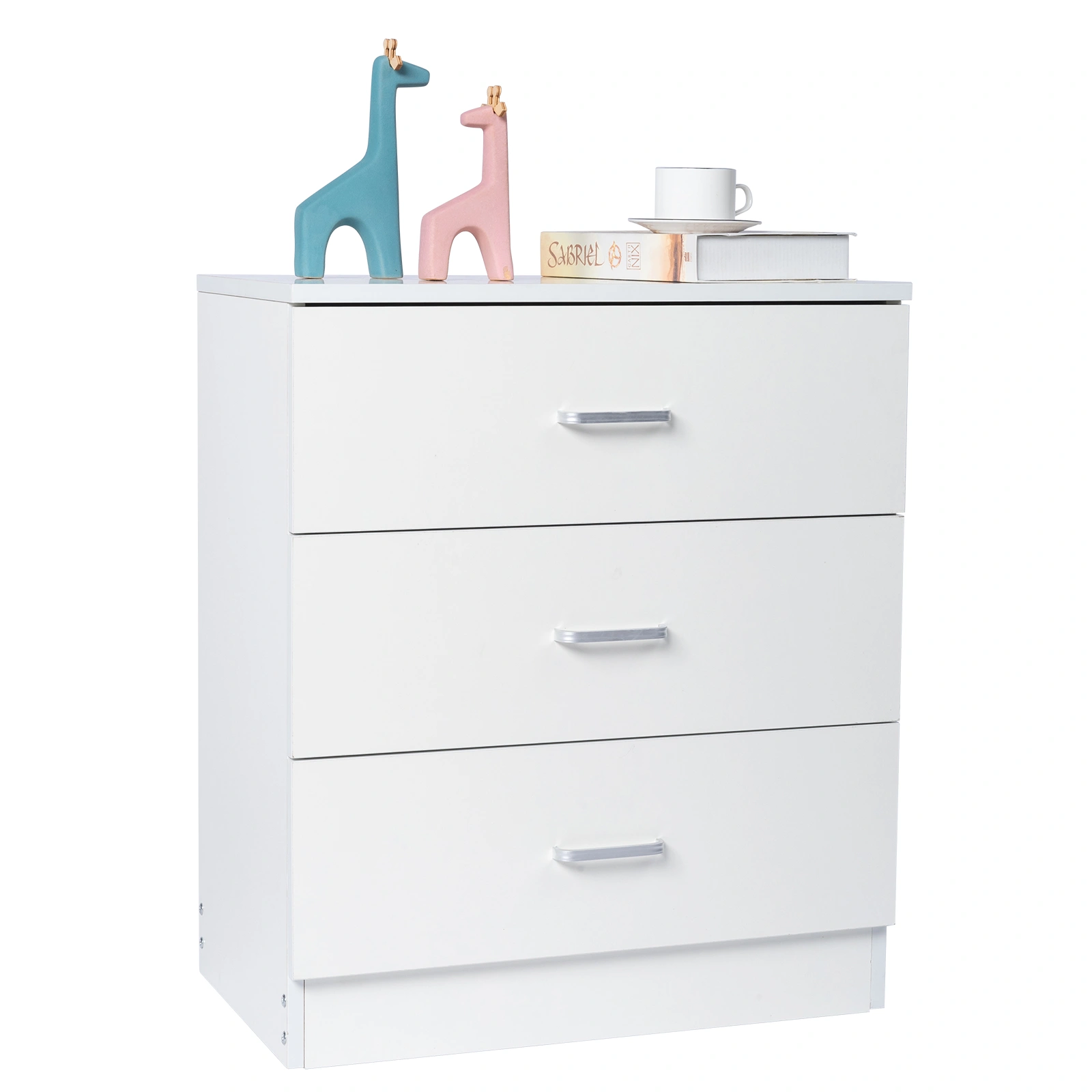 3-Drawer Tall Cabinet Particleboard Bedside Table with Textured Melamine Finish White view 8