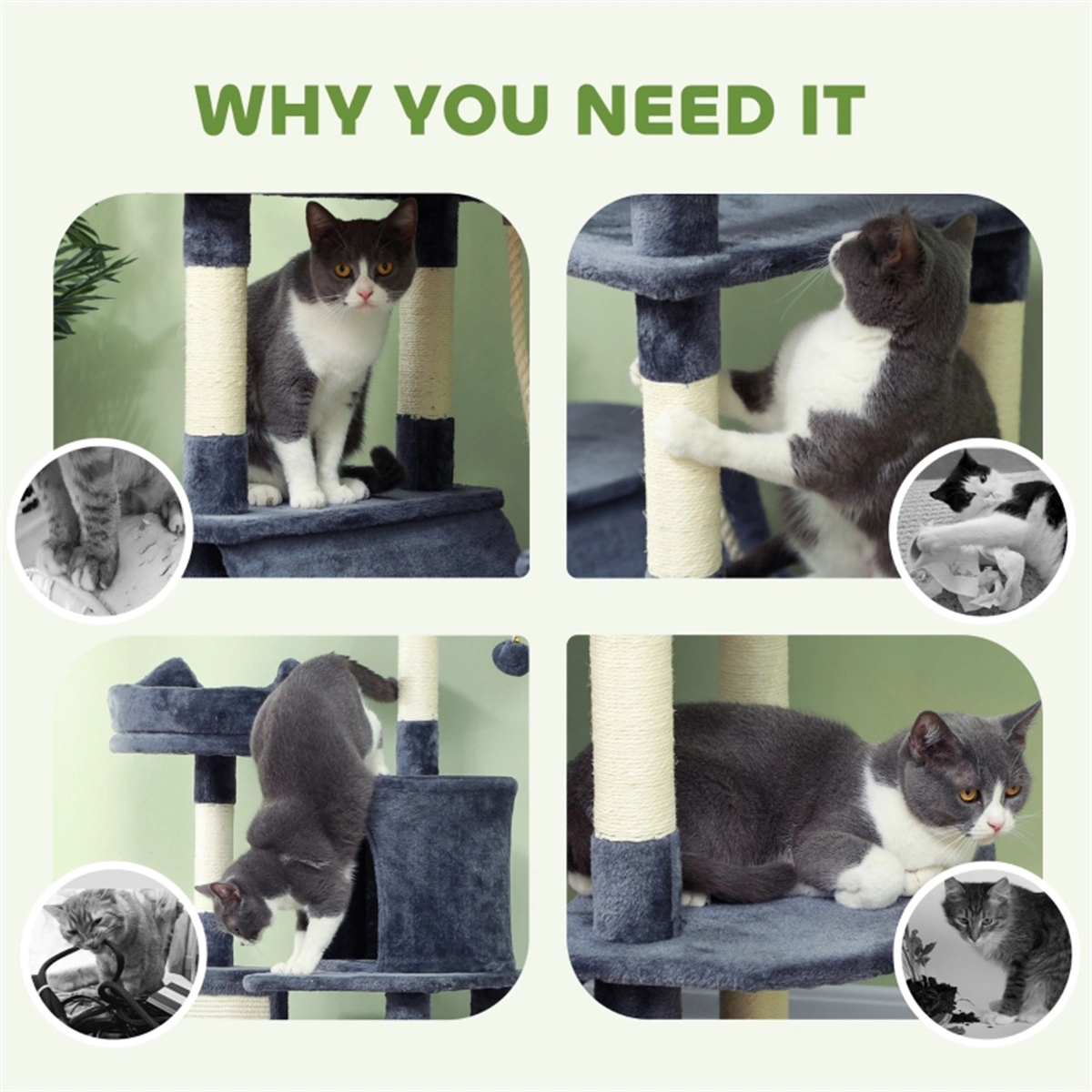 Cat Tree Tower Condo with Sisal Scratching Post, Kittens & Large Cats, Multi-Level Perch Bed Platform for Playing Sleeping & Relaxing view 5