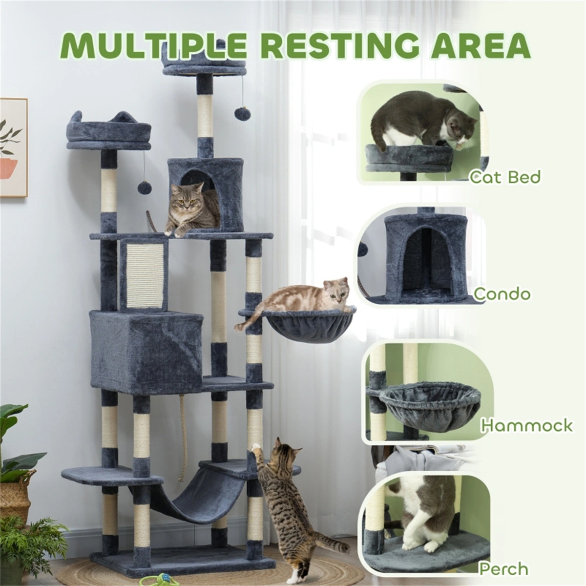 Cat Tree Tower Condo with Sisal Scratching Post, Kittens & Large Cats, Multi-Level Perch Bed Platform for Playing Sleeping & Relaxing view 6