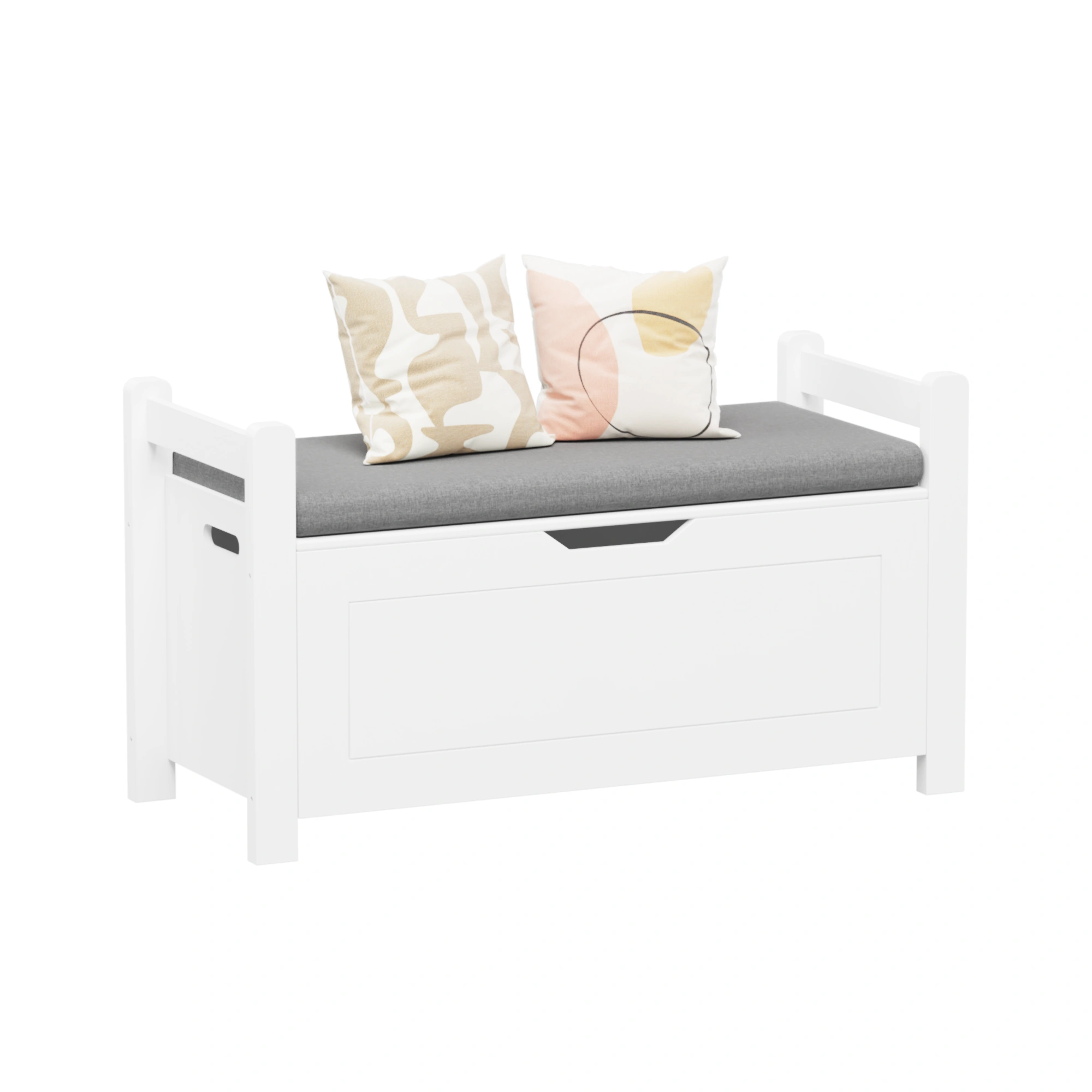 White Kids Toy Box Bench with Cushion Seat, Large Storage Chest with Flip-Top Lid & Safety Hinge, Toy Organizer Trunk for Nursery, Playroom view 16