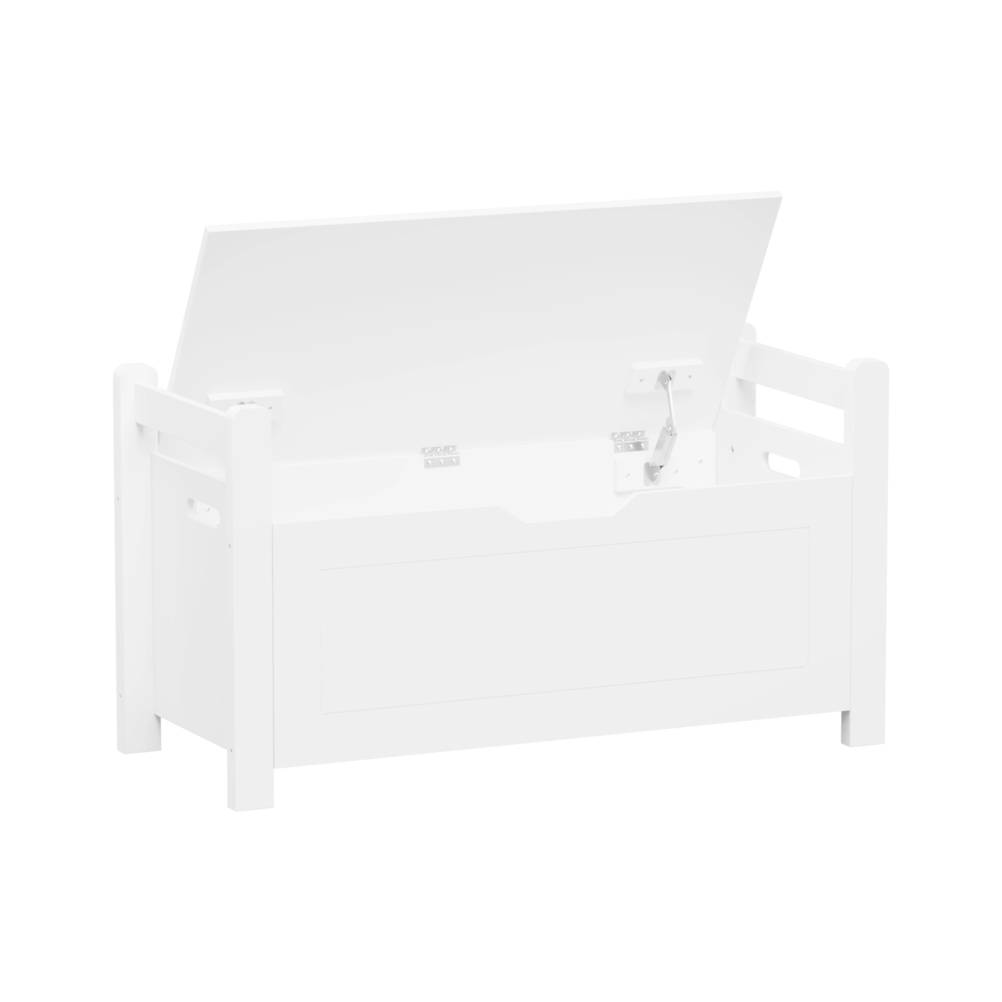 White Kids Toy Box Bench with Cushion Seat, Large Storage Chest with Flip-Top Lid & Safety Hinge, Toy Organizer Trunk for Nursery, Playroom view 6