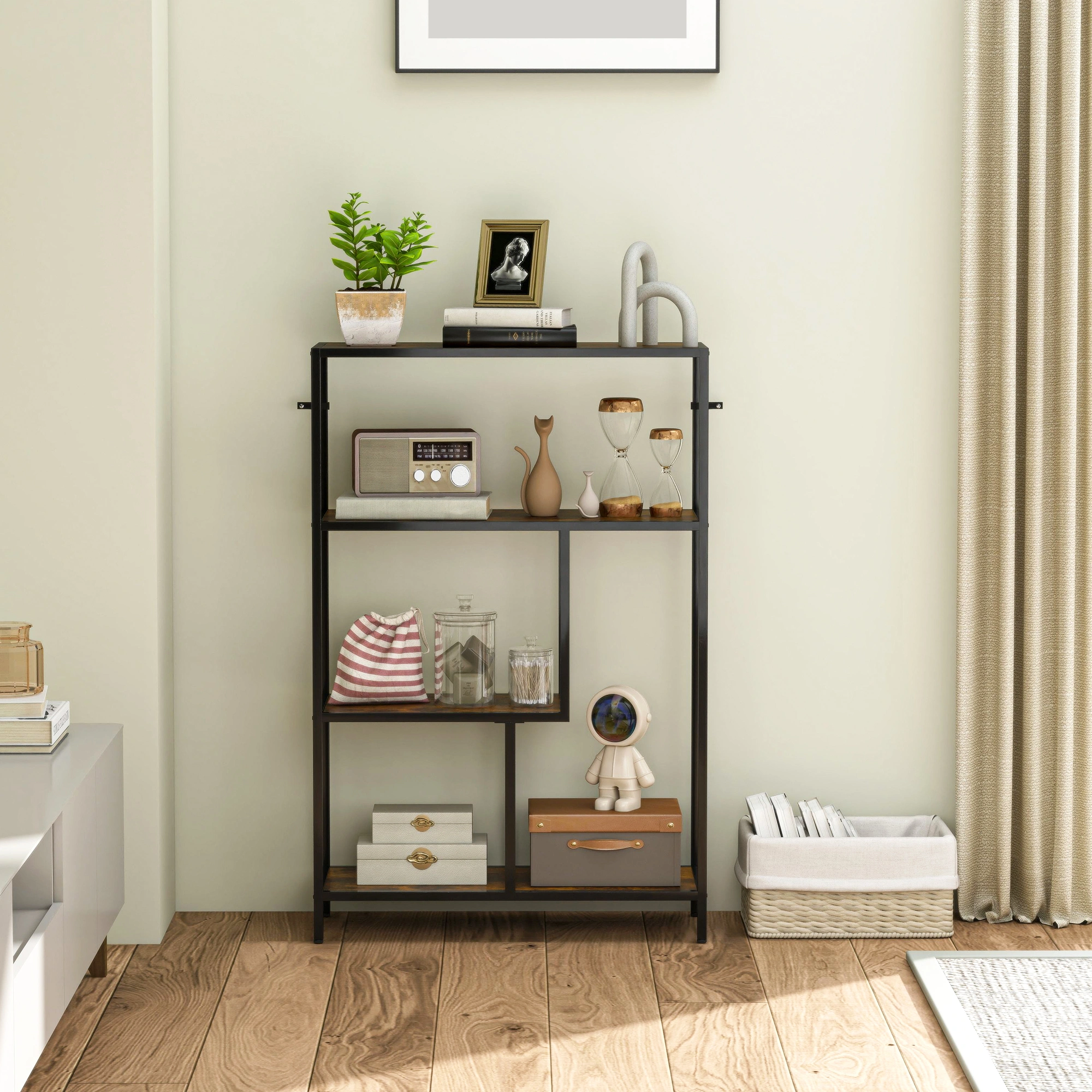 Bookshelf Storage Cabinet with Doors, Wooden Display Rack Organizer Shelf for Home Office, Brown view 5