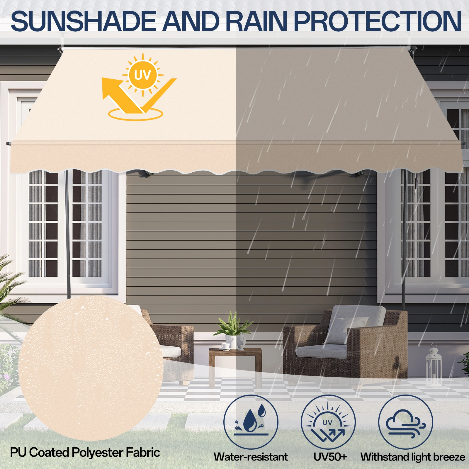 118.1"D x 47.2"W x(78.7 -118.1)"H Retractable Awning Khaki view 9