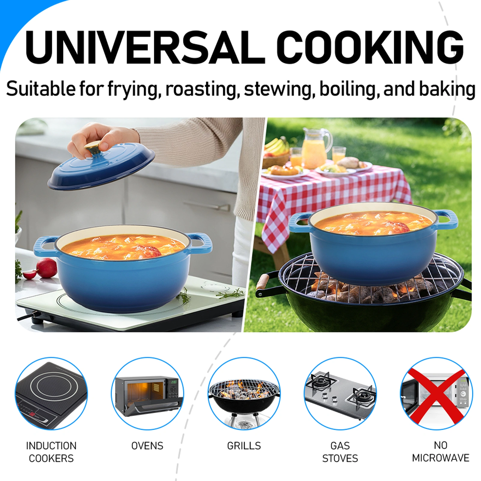 Cast iron 5QT cooking pot - Gradient blue - Includes two silicone gloves - Enamel pot view 10