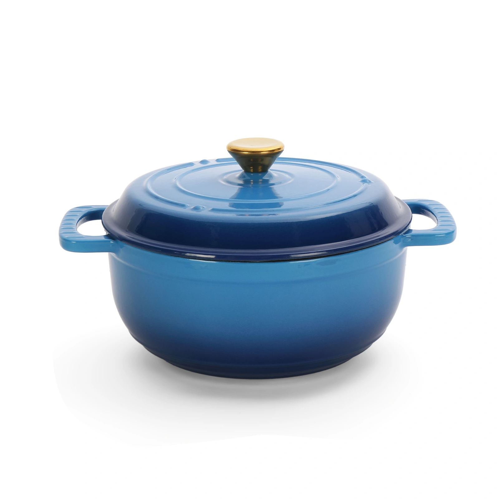Cast iron 5QT cooking pot - Gradient blue - Includes two silicone gloves - Enamel pot view 2