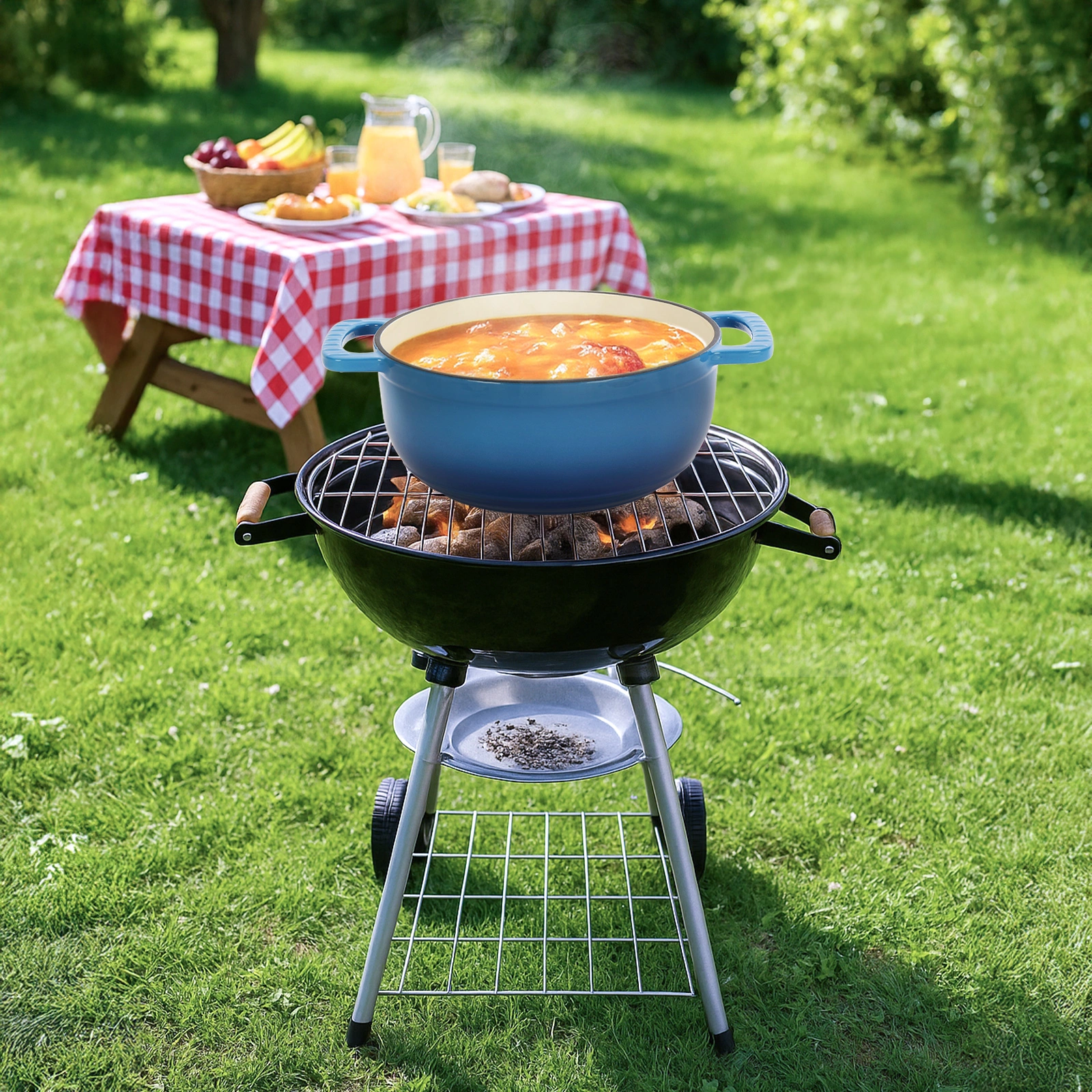 Cast iron 5QT cooking pot - Gradient blue - Includes two silicone gloves - Enamel pot view 7