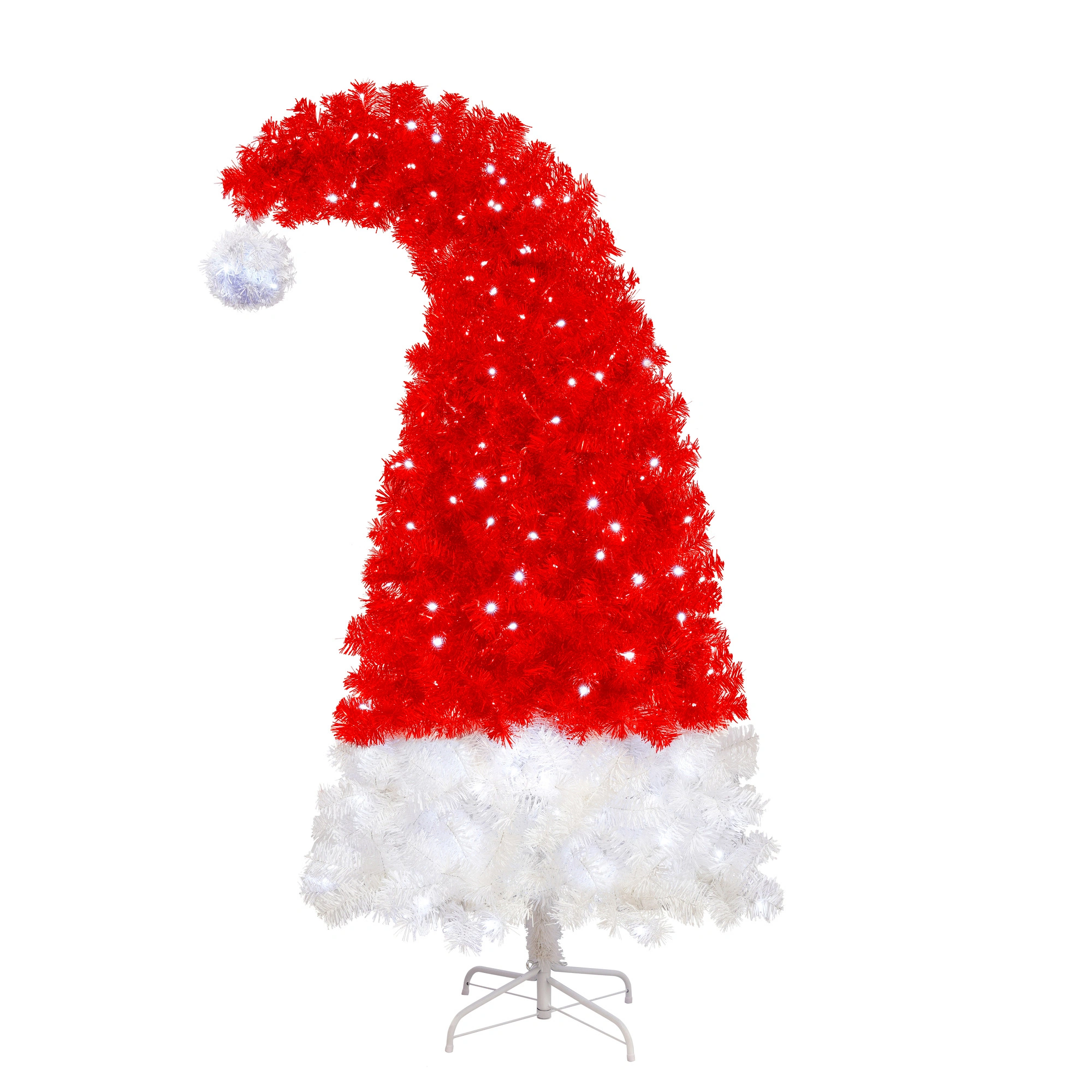 6FT Santa Hat Artificial Christmas Tree with LED Lights, 1050 Curved Tips, Whimsical Xmas Tree view 7