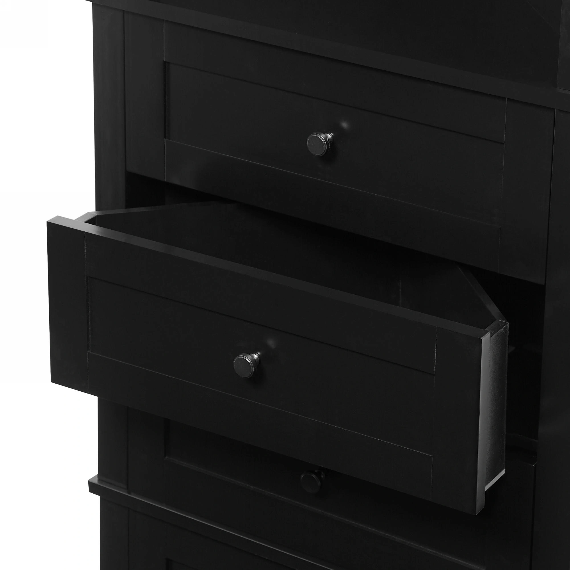 Black Triangle Storage Cabinet Tall 3 Drawer with Adjustable Shelves, MDF Bathroom Kitchen Living Room, WF306469AAG
