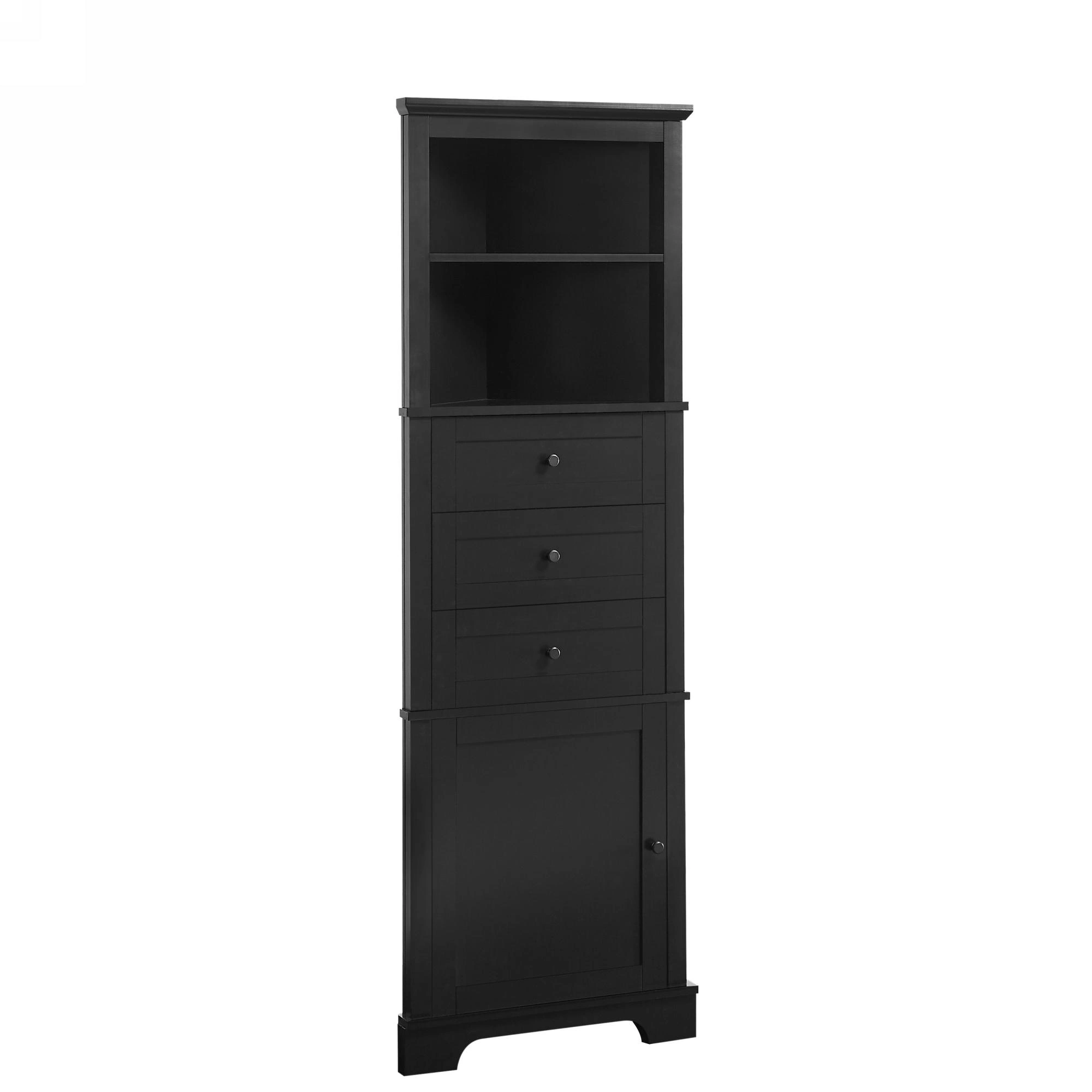 Black Triangle Storage Cabinet Tall 3 Drawer with Adjustable Shelves, MDF Bathroom Kitchen Living Room, WF306469AAG view 13