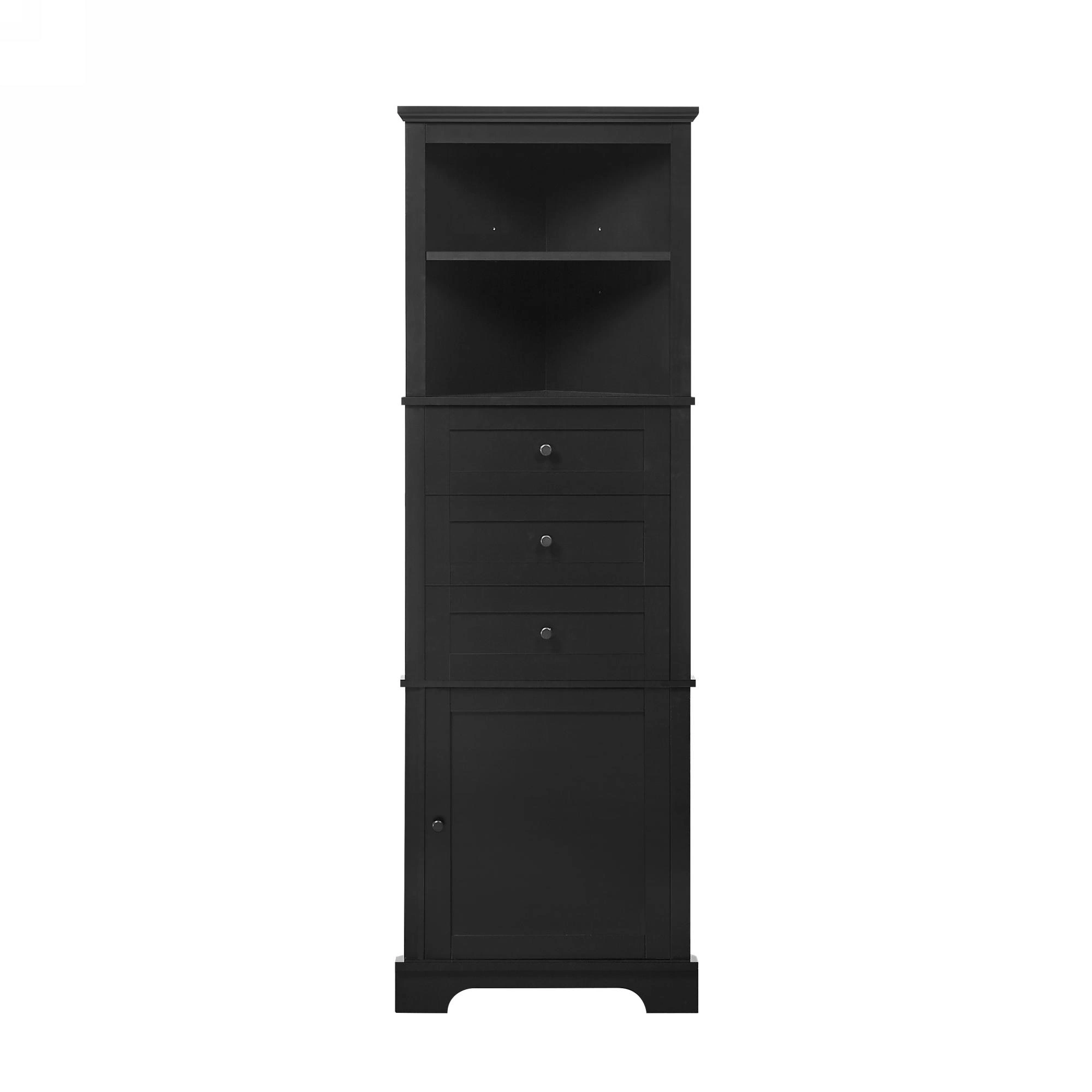 Black Triangle Storage Cabinet Tall 3 Drawer with Adjustable Shelves, MDF Bathroom Kitchen Living Room, WF306469AAG view 19