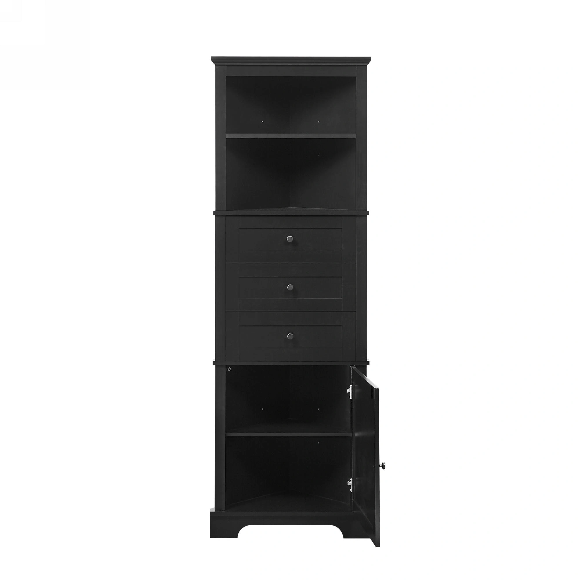 Black Triangle Storage Cabinet Tall 3 Drawer with Adjustable Shelves, MDF Bathroom Kitchen Living Room, WF306469AAG view 5