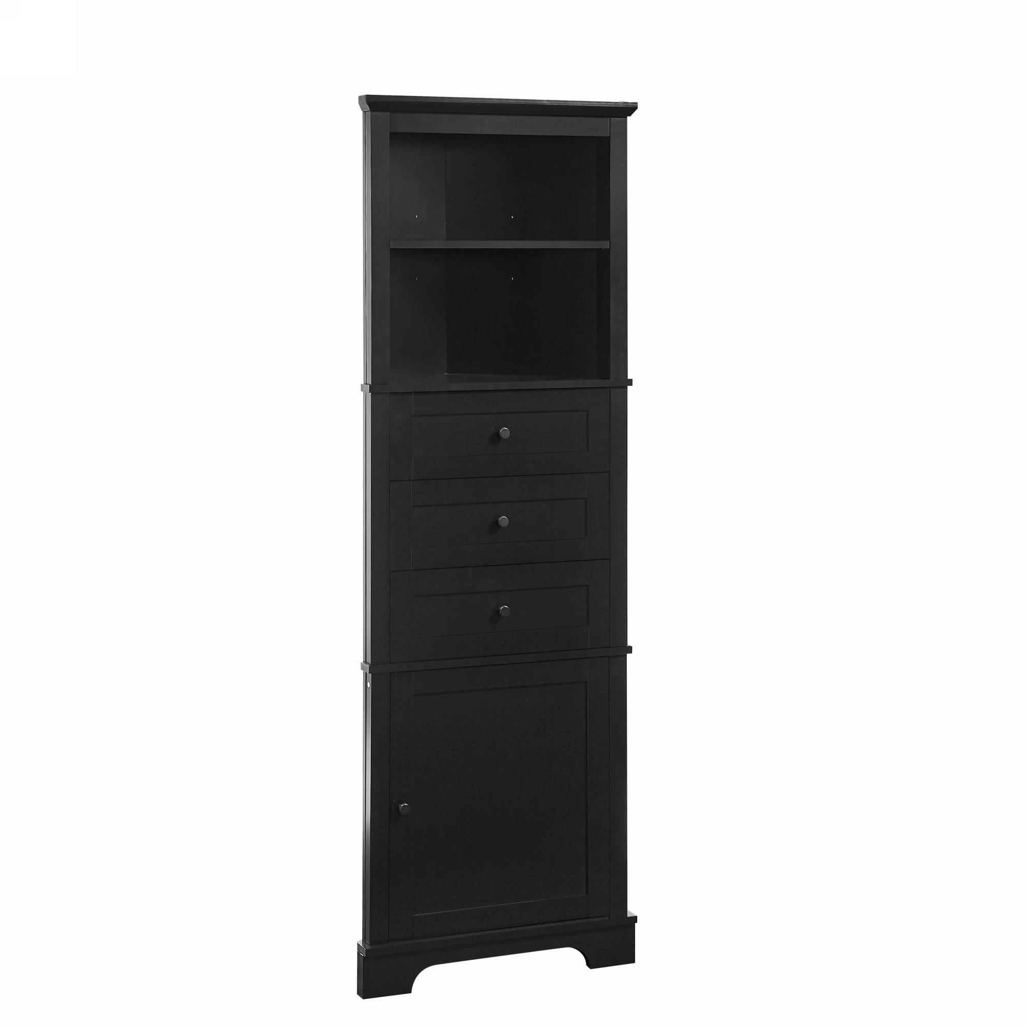 Black Triangle Storage Cabinet Tall 3 Drawer with Adjustable Shelves, MDF Bathroom Kitchen Living Room, WF306469AAG view 7