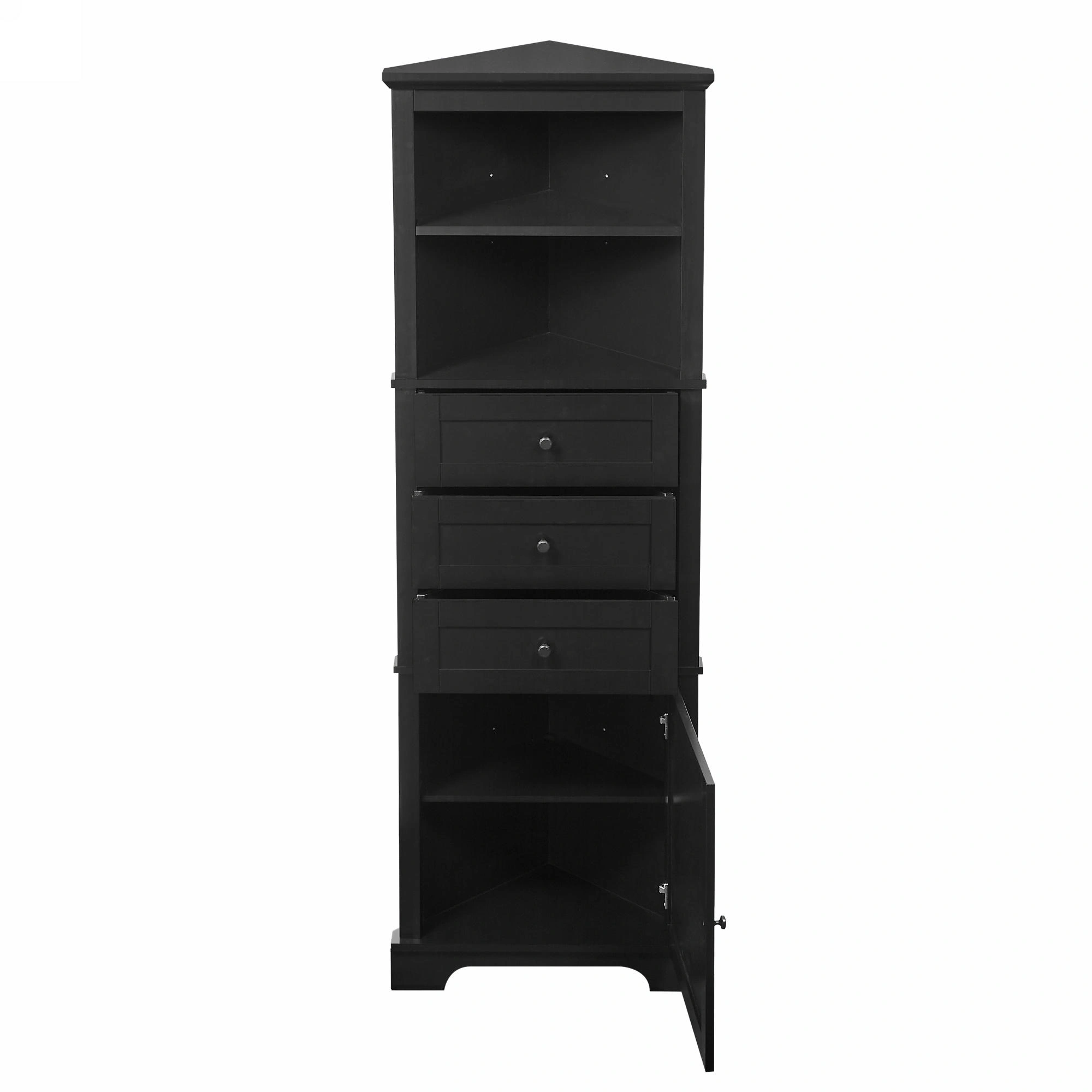 Black Triangle Storage Cabinet Tall 3 Drawer with Adjustable Shelves, MDF Bathroom Kitchen Living Room, WF306469AAG view 8