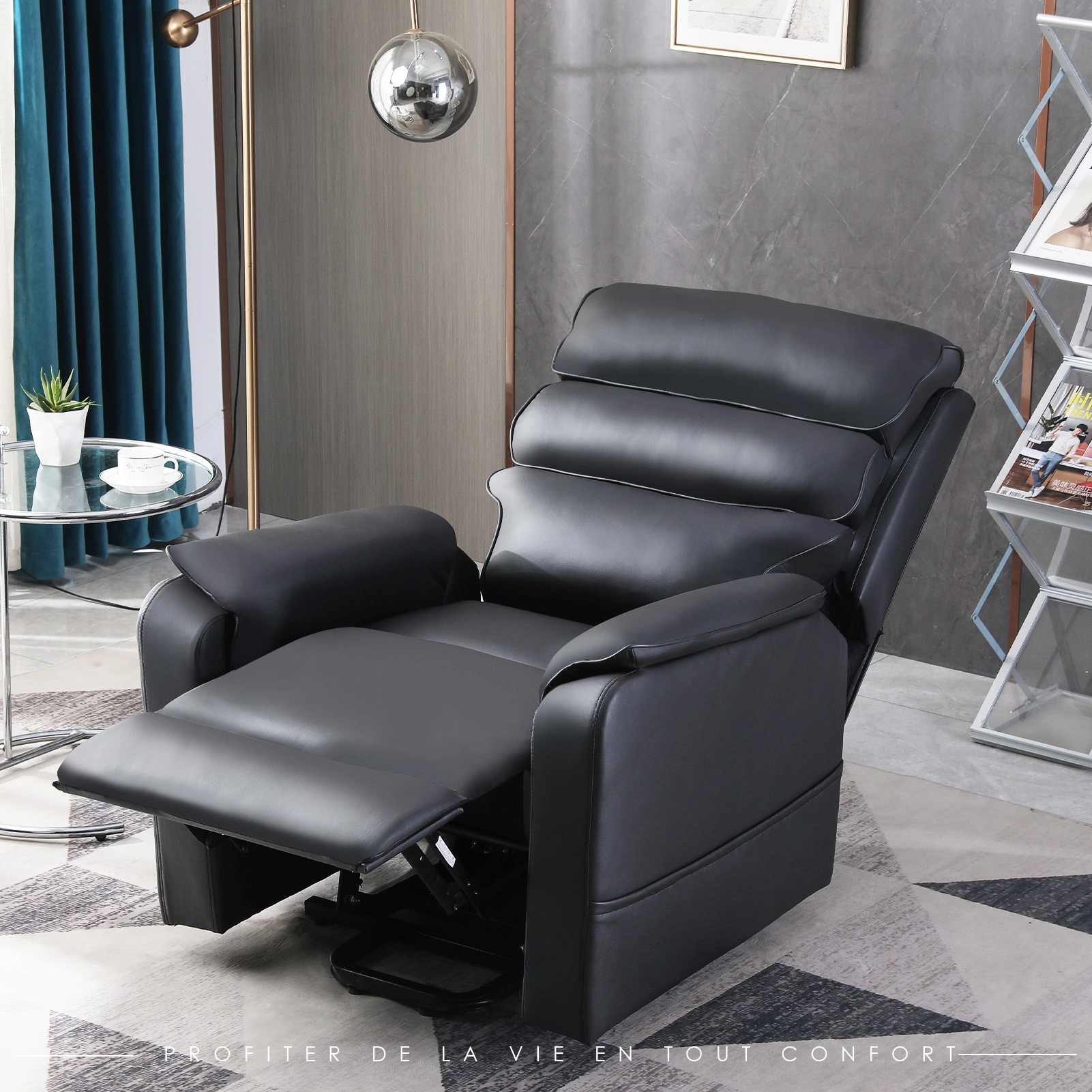 Electric Recliner Chair, Modern Leather Lounge Chair, Electric Adjustable Sofa Chair with 150° Recline, Black view 2