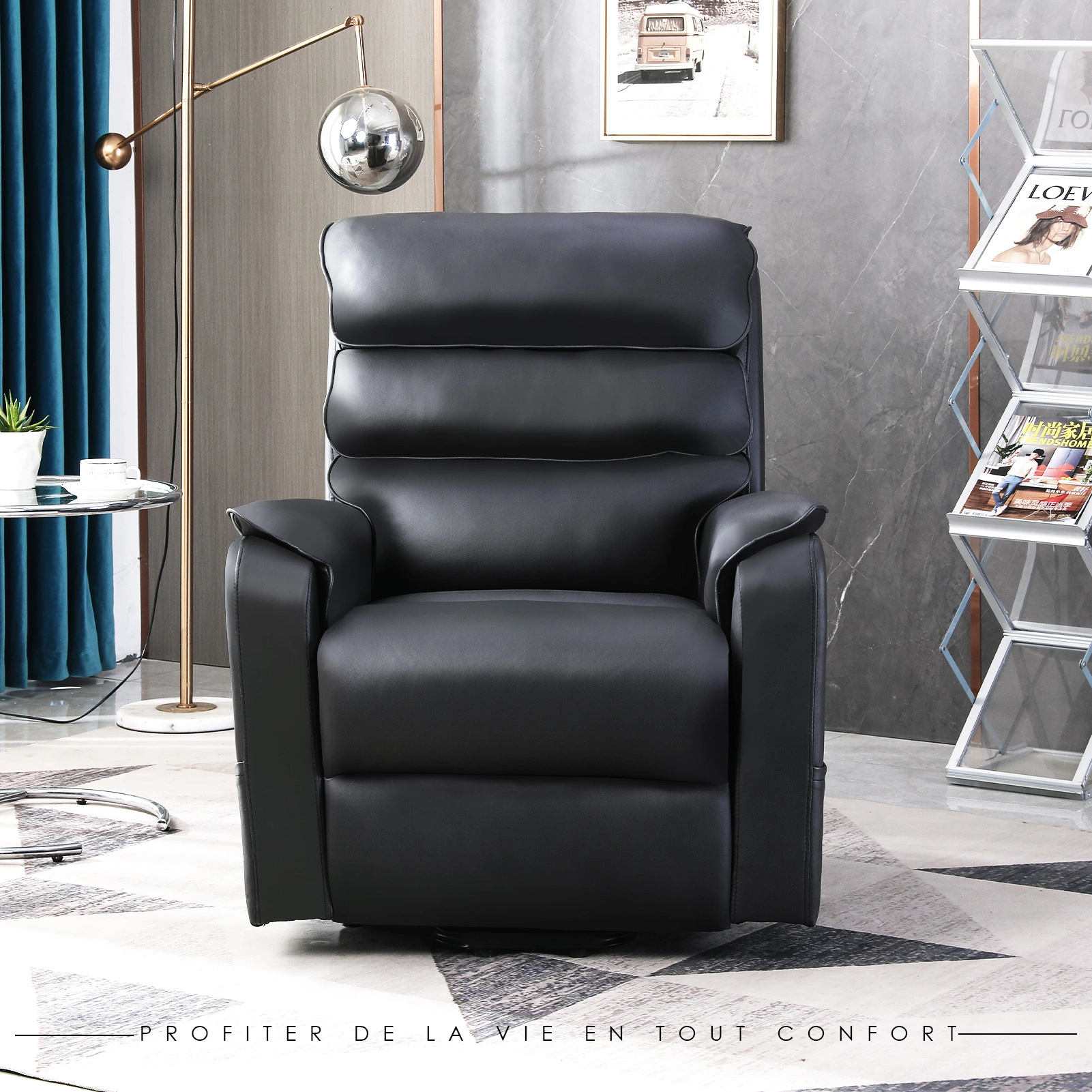 Electric Recliner Chair, Modern Leather Lounge Chair, Electric Adjustable Sofa Chair with 150° Recline, Black view 3