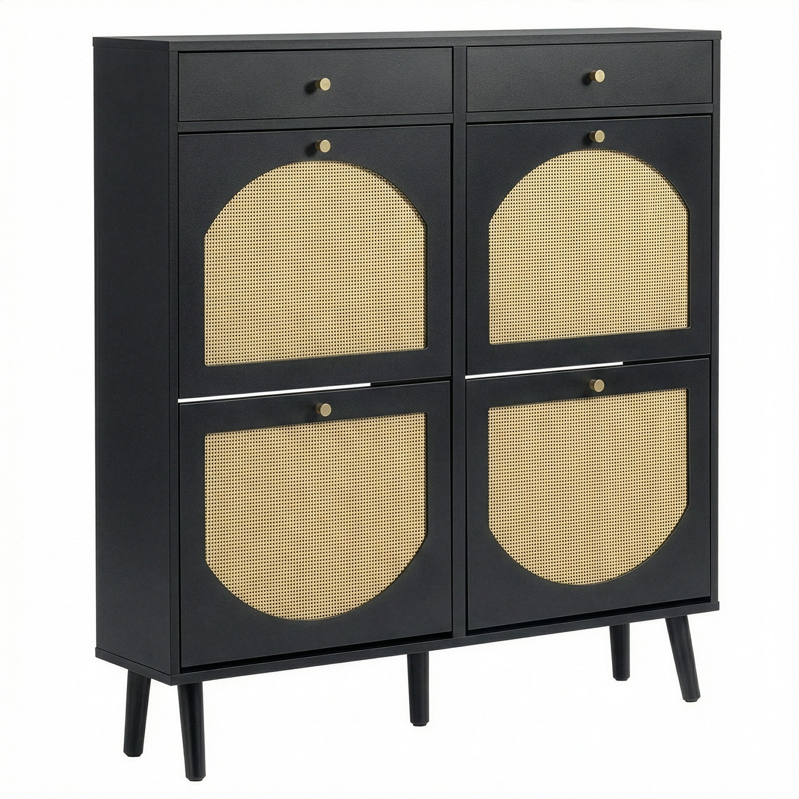 Rattan shoe cabinet with 2 drawers and 4 flip-tops, made of particleboard, 105*24*110cm, black view 10