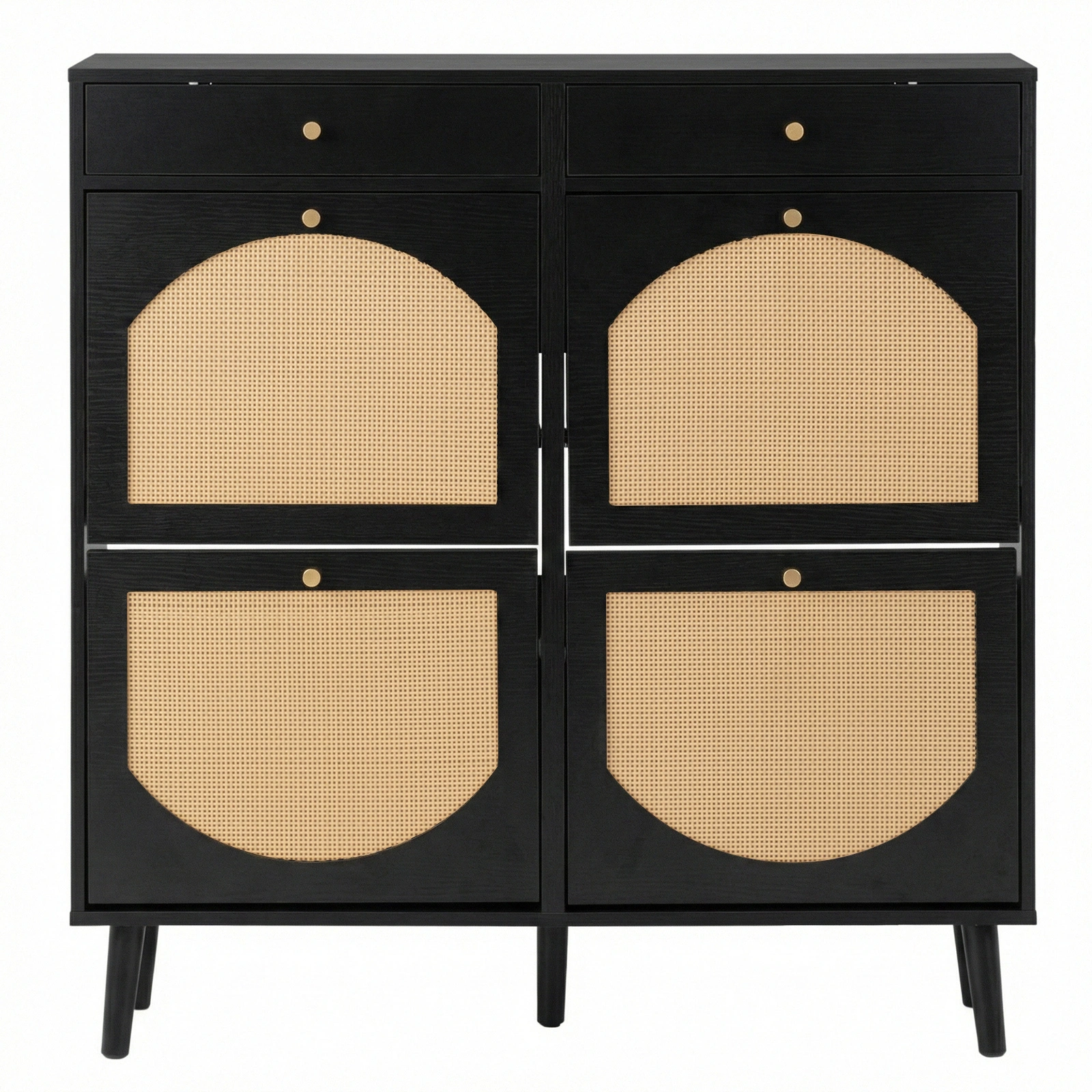 Rattan shoe cabinet with 2 drawers and 4 flip-tops, made of particleboard, 105*24*110cm, black view 4
