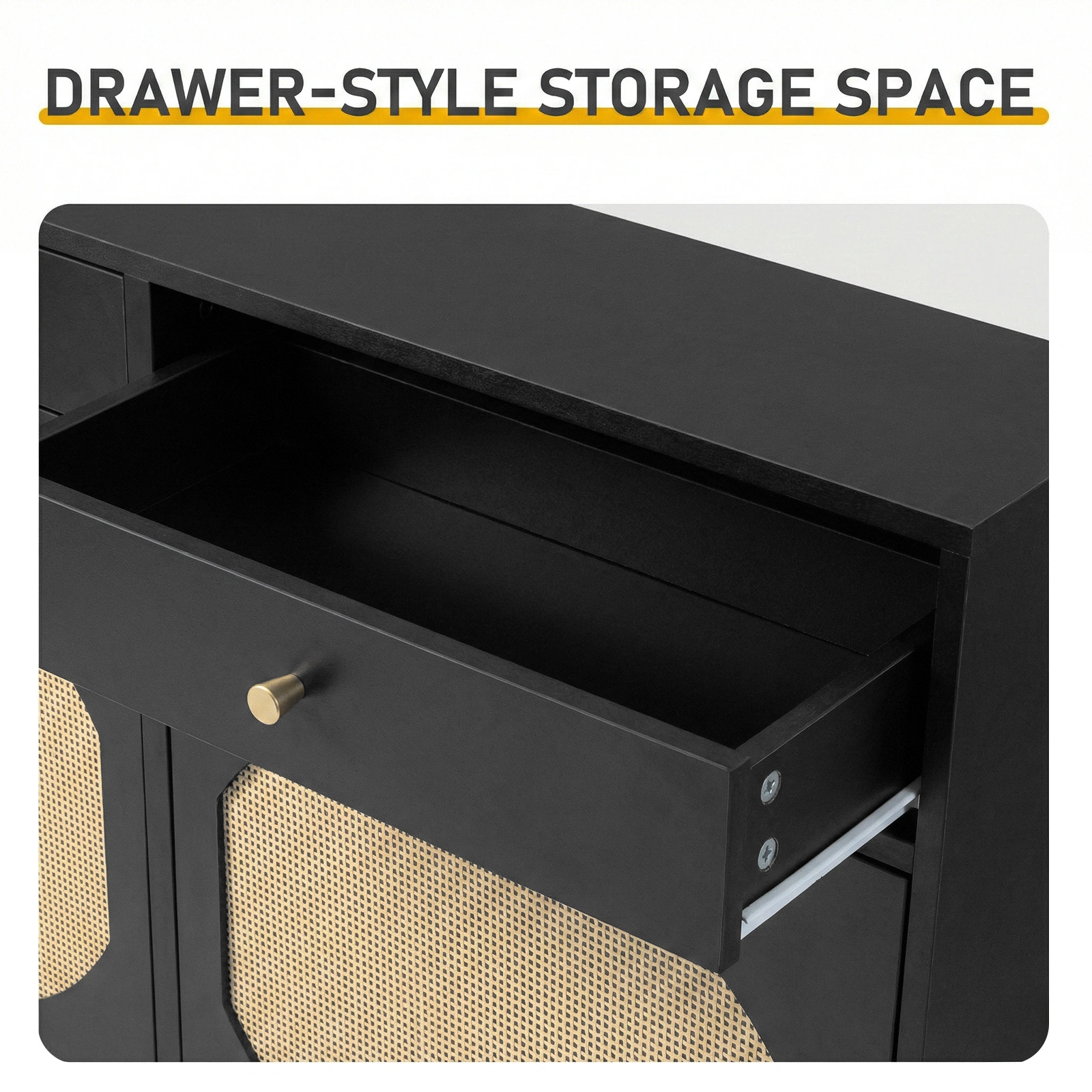 Rattan shoe cabinet with 2 drawers and 4 flip-tops, made of particleboard, 105*24*110cm, black view 7