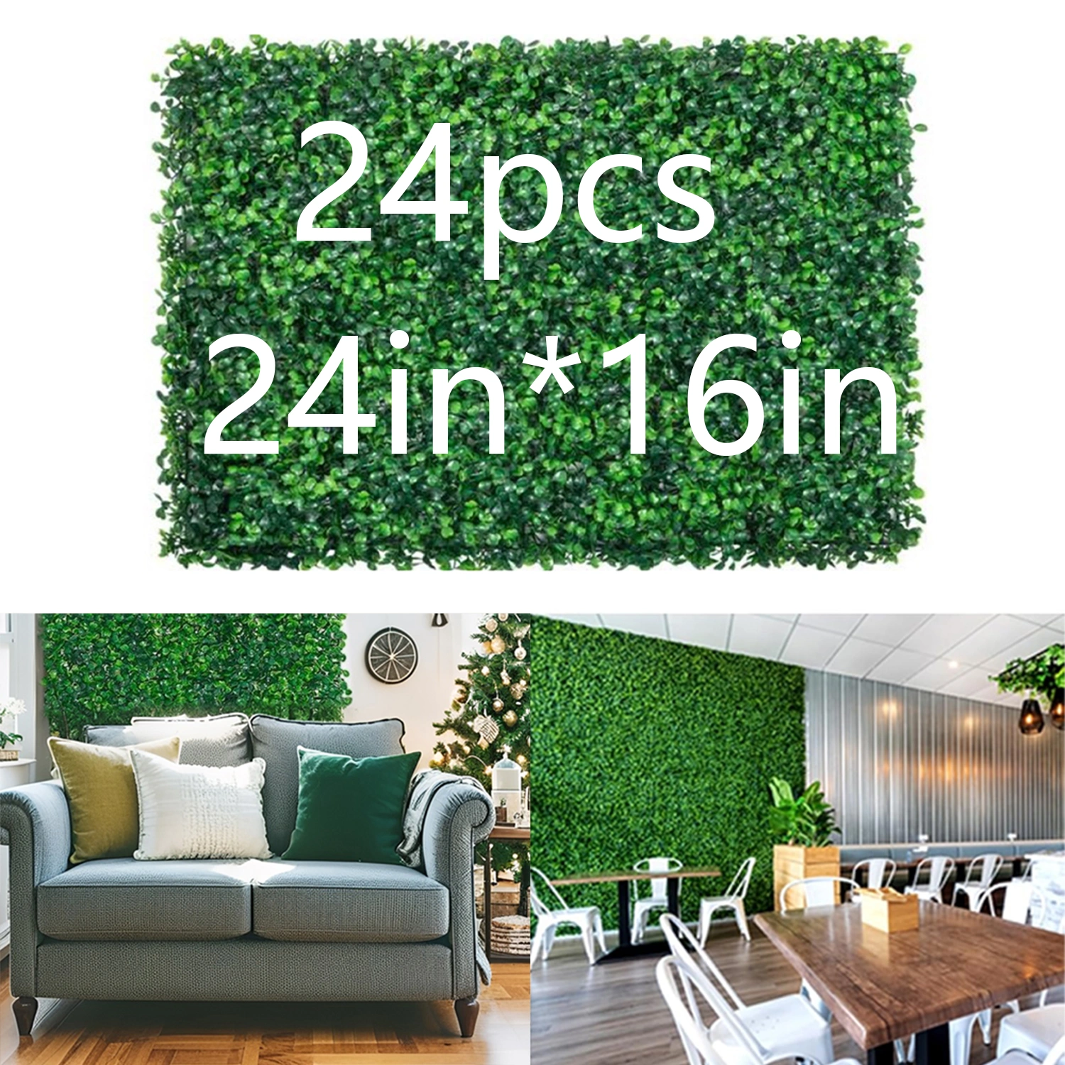 24 Pack 24x16 Inch Artificial Grass Wall Panels, Boxwood Faux Hedge Fence Panels for Outdoor Garden Yard Decor
