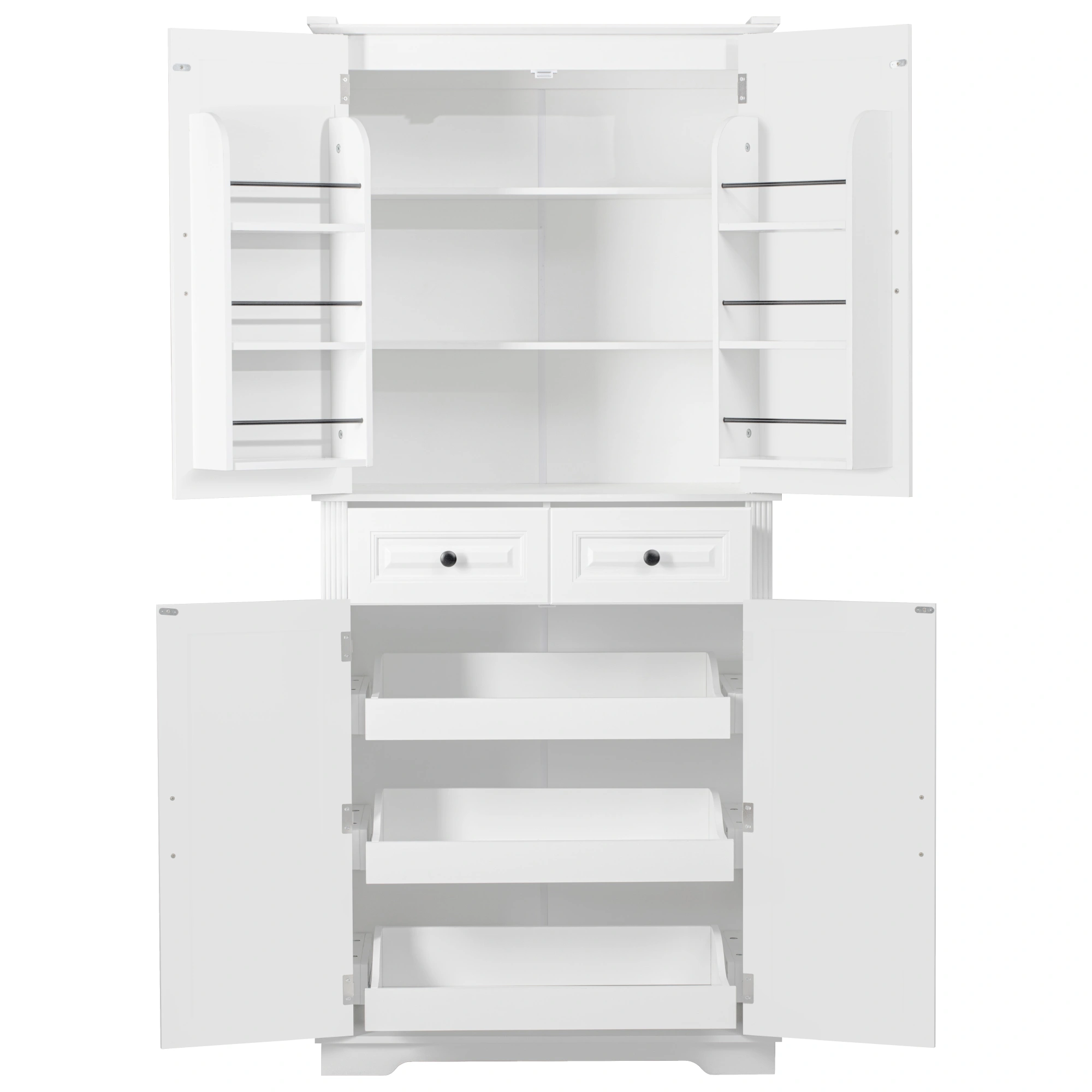 K&K 71" Tall Kitchen Pantry Cabinet with 3 Pull Out Cabinet Organizers, Farmhouse Embossed Texture Storage Cabinet with 6 Door Shelves, 2 Drawers, Freestanding Cupboard for Kitchen, Dining Room White
