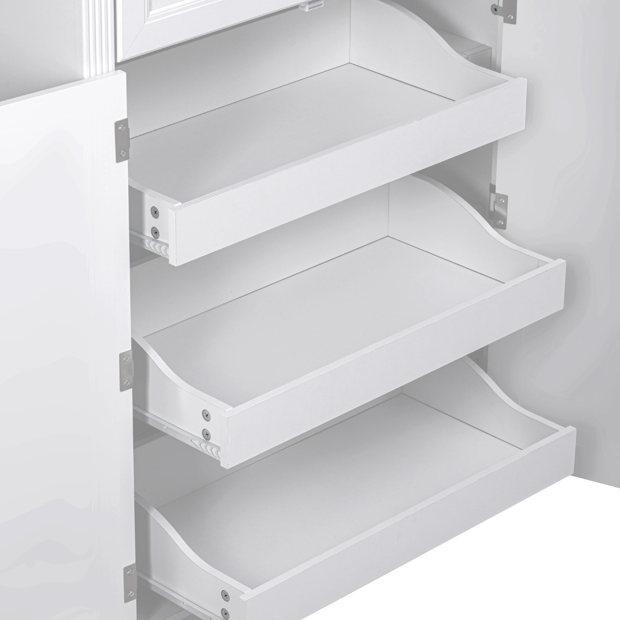 K&K 71" Tall Kitchen Pantry Cabinet with 3 Pull Out Cabinet Organizers, Farmhouse Embossed Texture Storage Cabinet with 6 Door Shelves, 2 Drawers, Freestanding Cupboard for Kitchen, Dining Room White view 11