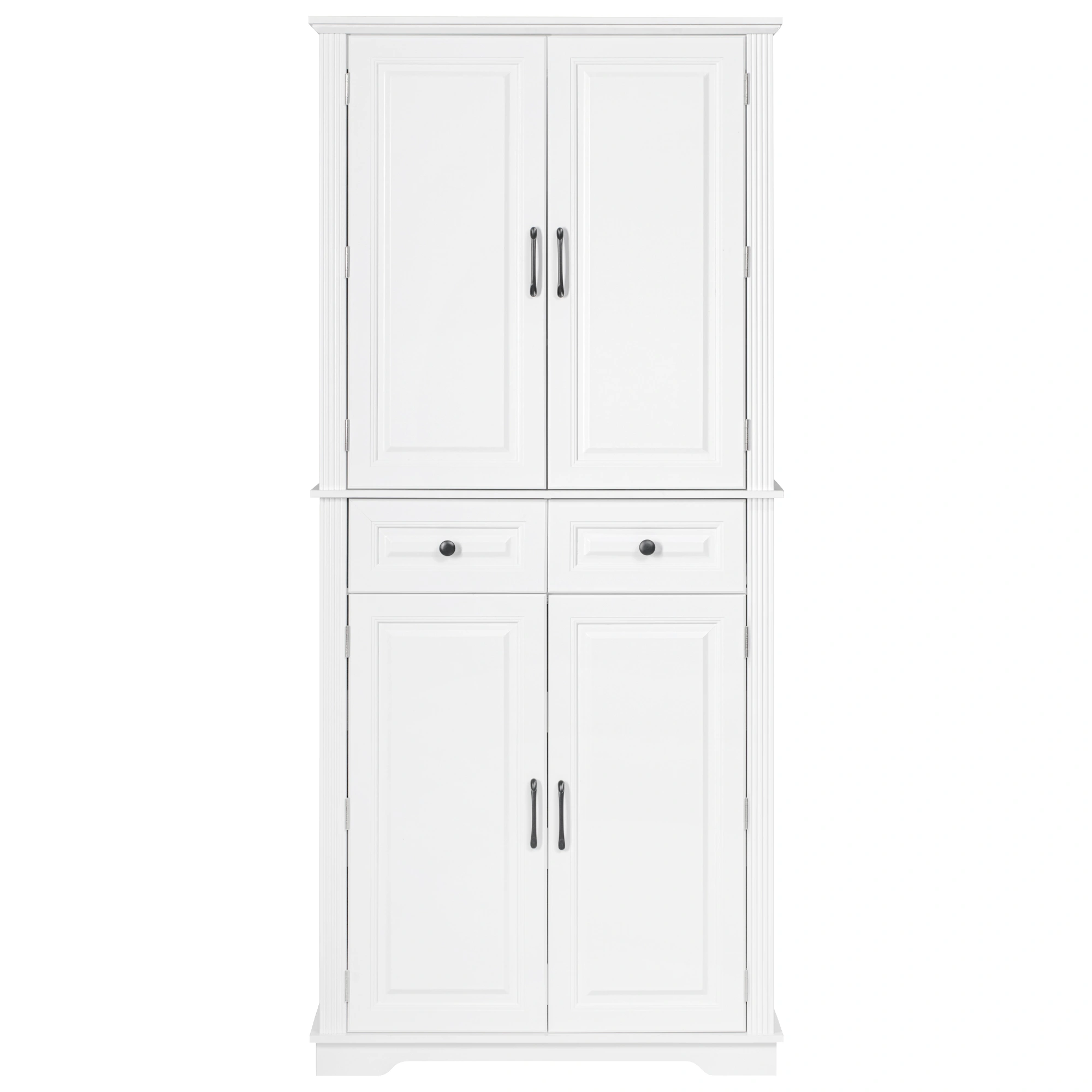 K&K 71" Tall Kitchen Pantry Cabinet with 3 Pull Out Cabinet Organizers, Farmhouse Embossed Texture Storage Cabinet with 6 Door Shelves, 2 Drawers, Freestanding Cupboard for Kitchen, Dining Room White view 3