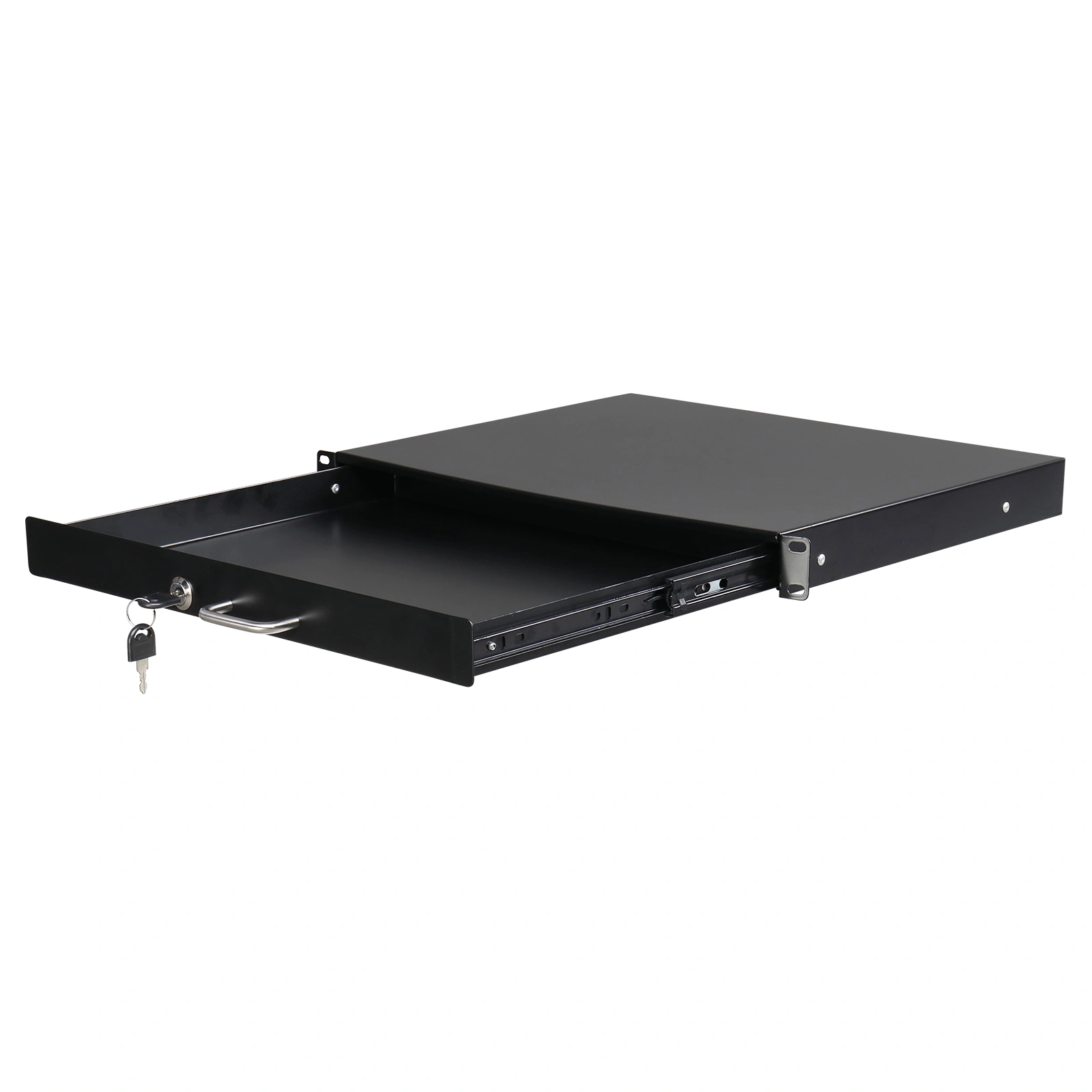 19" 1U Steel Plate DJ Drawer Equipment Cabinet with Keys Black view 3