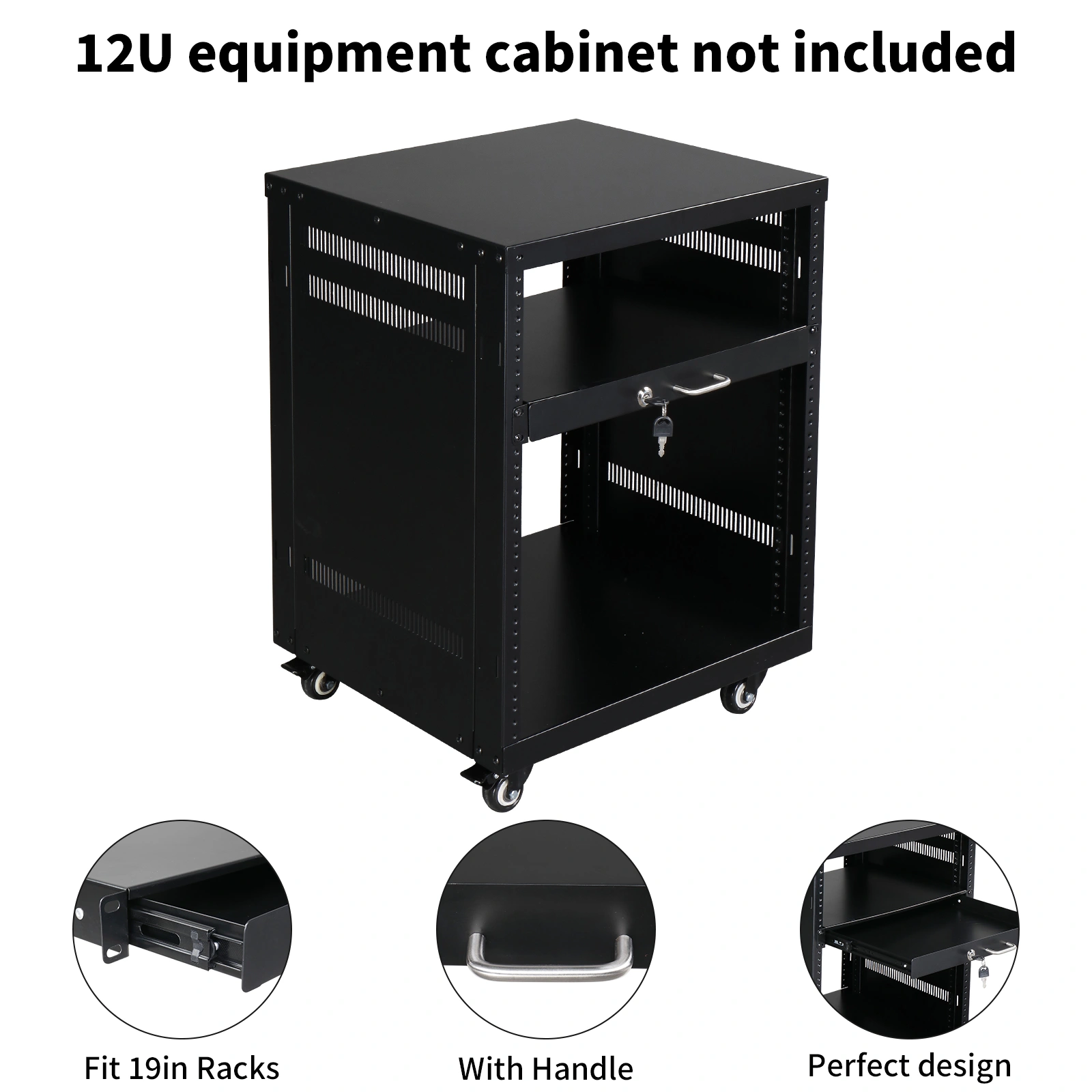 19" 1U Steel Plate DJ Drawer Equipment Cabinet with Keys Black view 5
