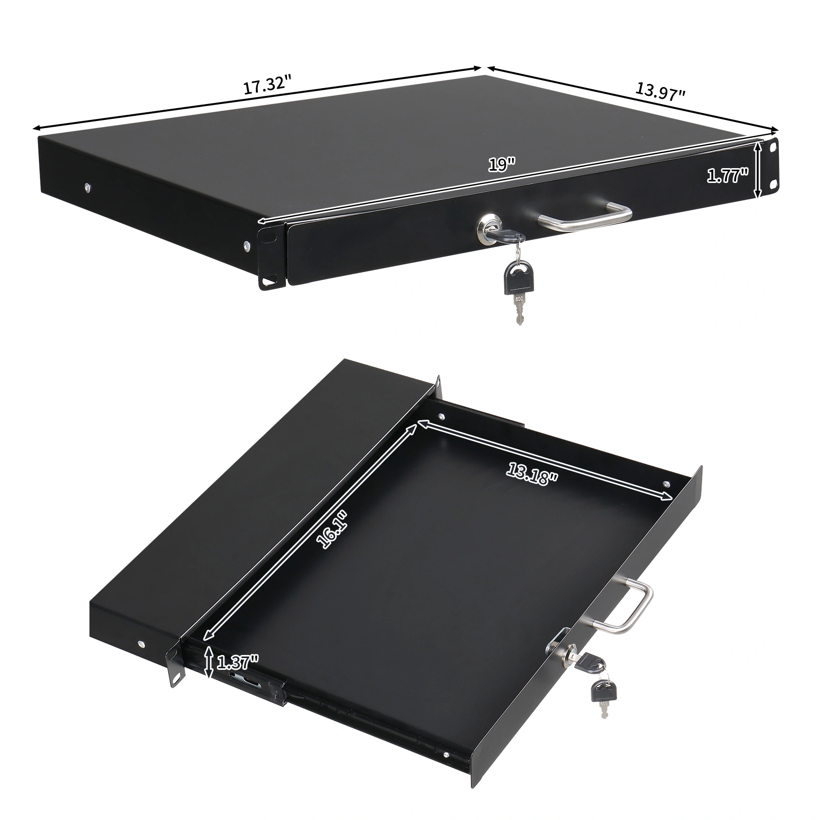 19" 1U Steel Plate DJ Drawer Equipment Cabinet with Keys Black view 6