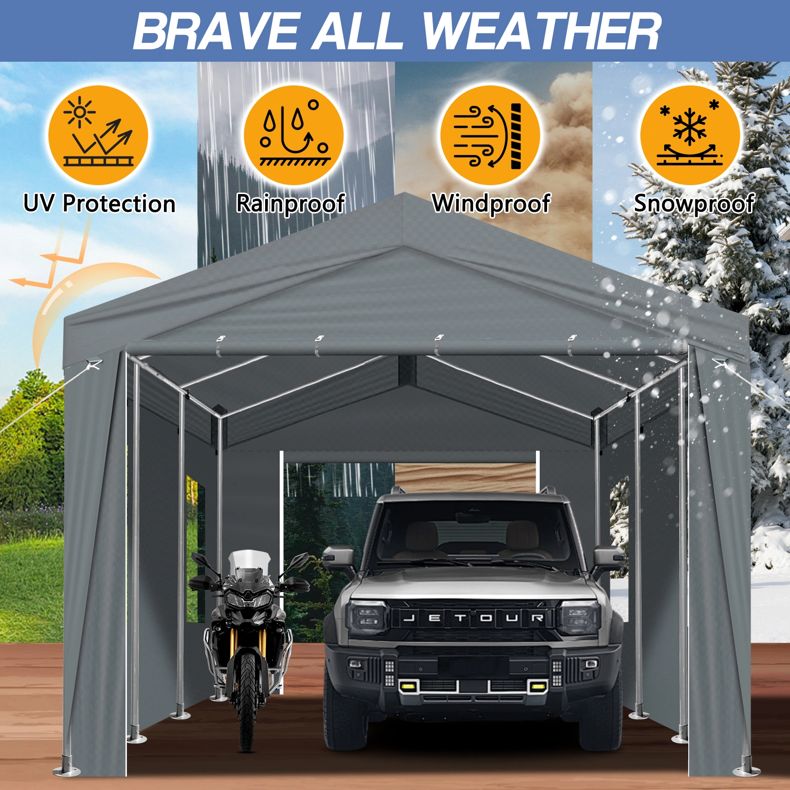 12x20 ft Carport Car Port Canopy Grey view 11