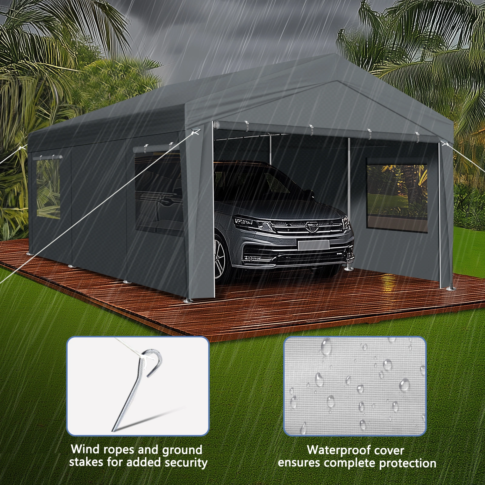 12x20 ft Carport Car Port Canopy Grey view 14