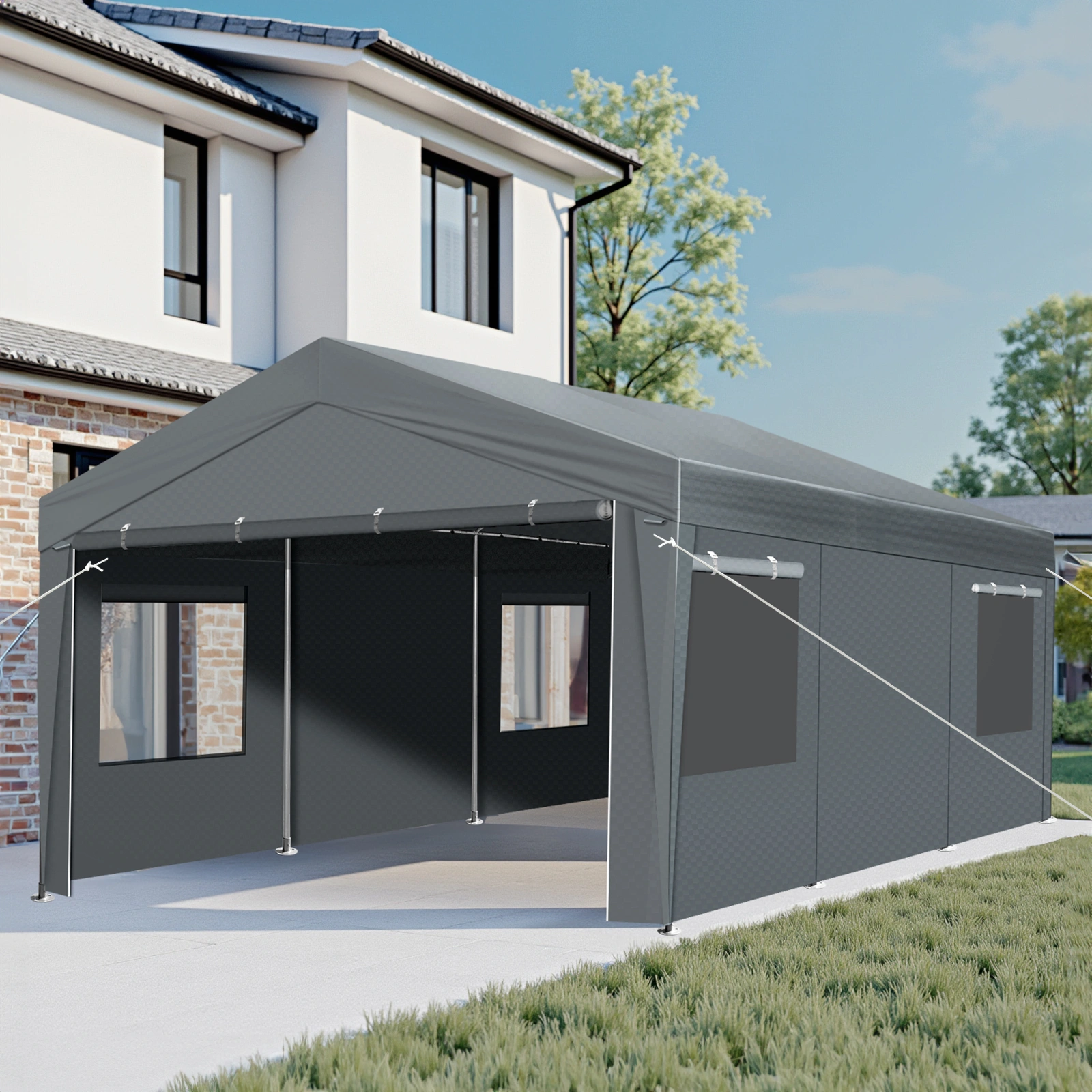 12x20 ft Carport Car Port Canopy Grey view 6