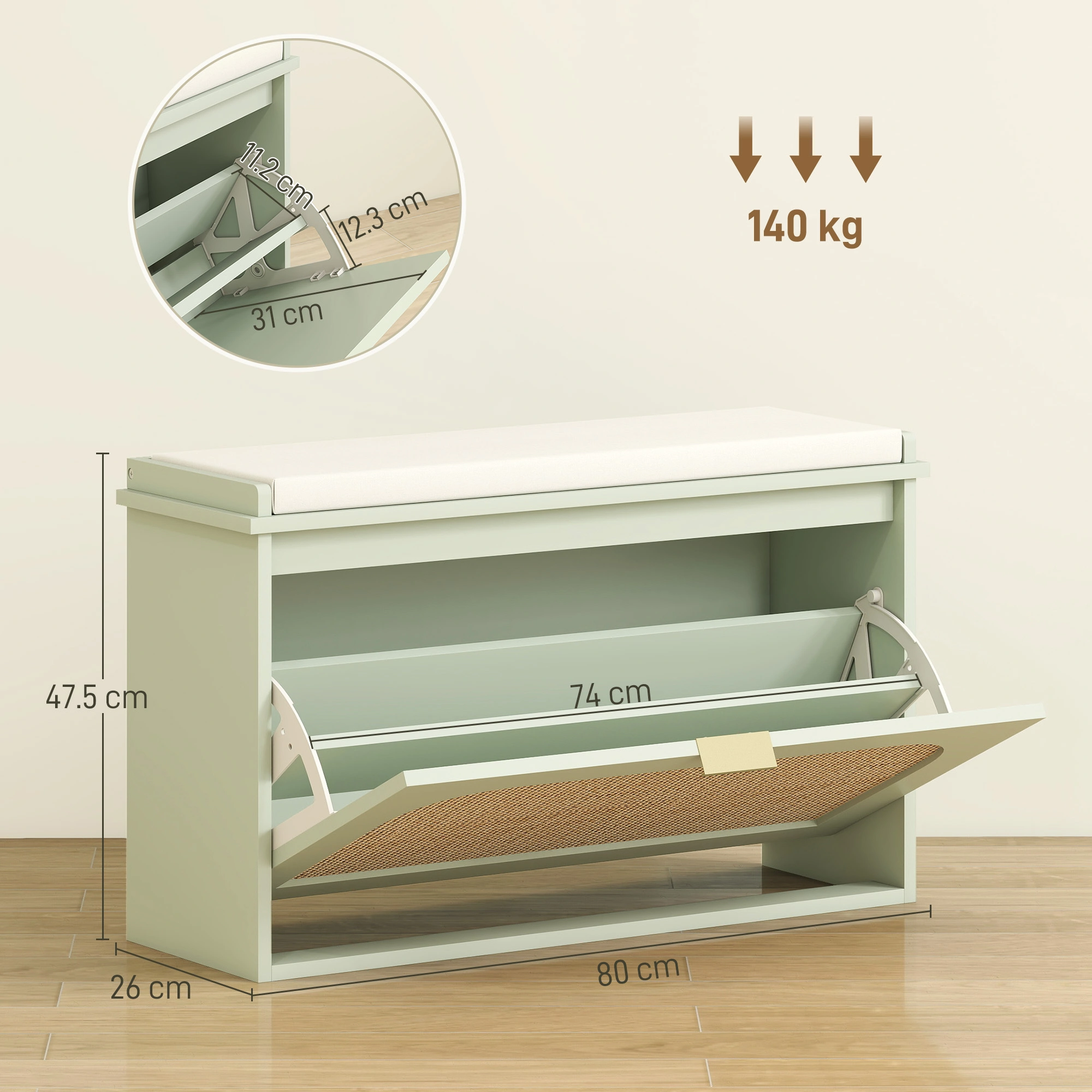 Shoe Storage Cabinet 4-Tier, 16 Pair Capacity, Freestanding Entryway Organizer with Doors, Engineered Wood, White/Natural/Gray view 2