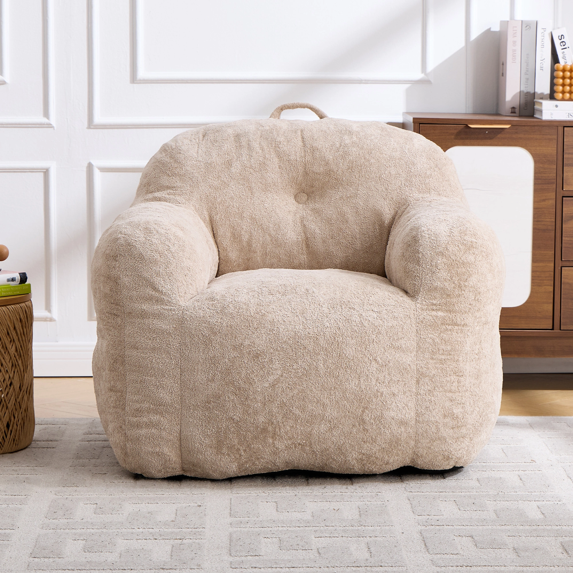 Faux Fur Bean Bag Chair with Armrests,Shredded Sponge Filler,Comfy Sofa for Living Room Bedroom No Assembly Required Beige view 2