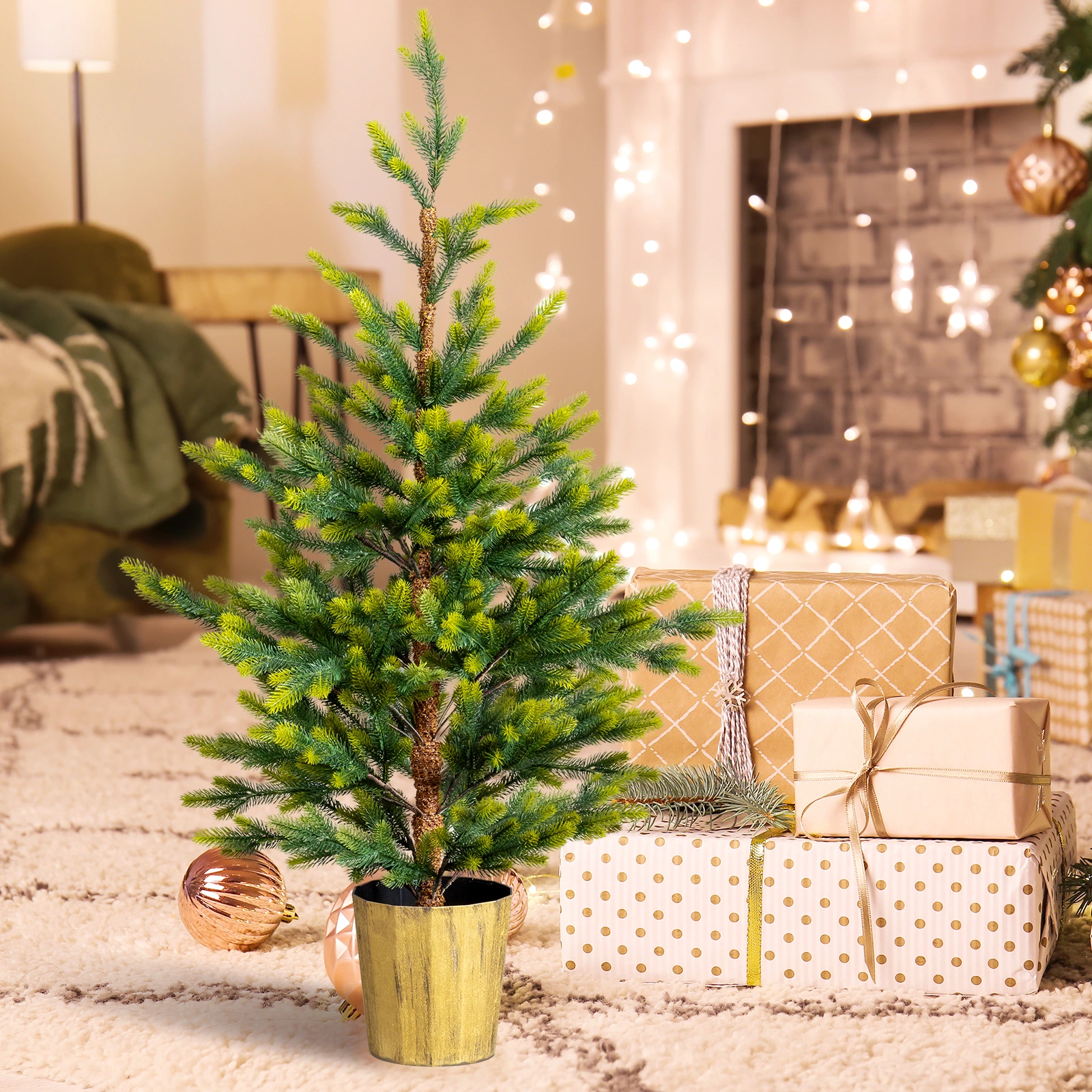 2 Pack 4 FT Dual Tone Artificial Christmas Tree with Pot Stand, Potted Xmas Pine Tree with 119 Branch Tips for Holiday Party Office Home, Green view 10