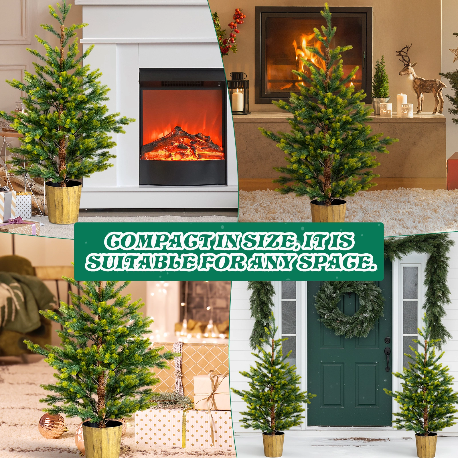 2 Pack 4 FT Dual Tone Artificial Christmas Tree with Pot Stand, Potted Xmas Pine Tree with 119 Branch Tips for Holiday Party Office Home, Green view 11