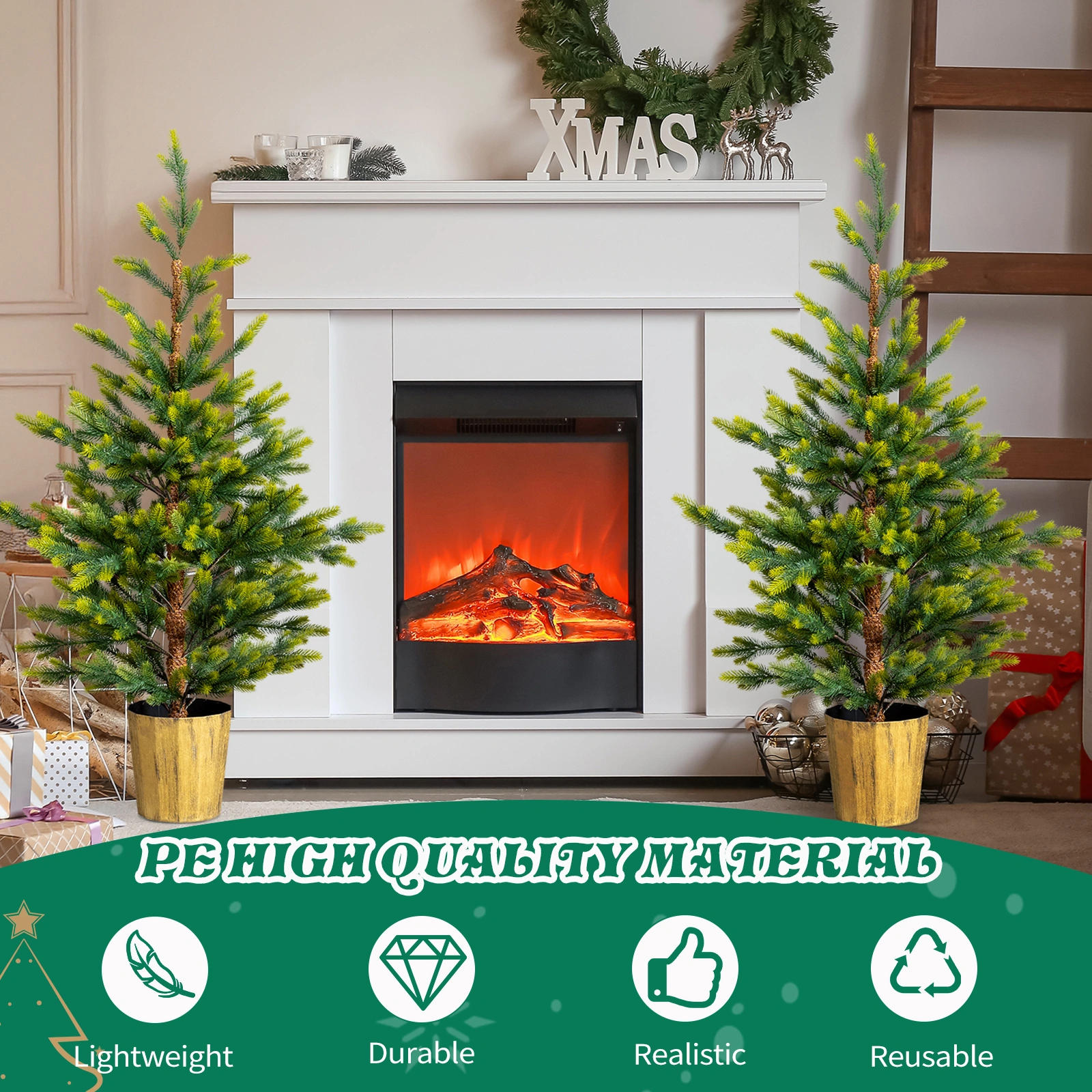 2 Pack 4 FT Dual Tone Artificial Christmas Tree with Pot Stand, Potted Xmas Pine Tree with 119 Branch Tips for Holiday Party Office Home, Green view 5